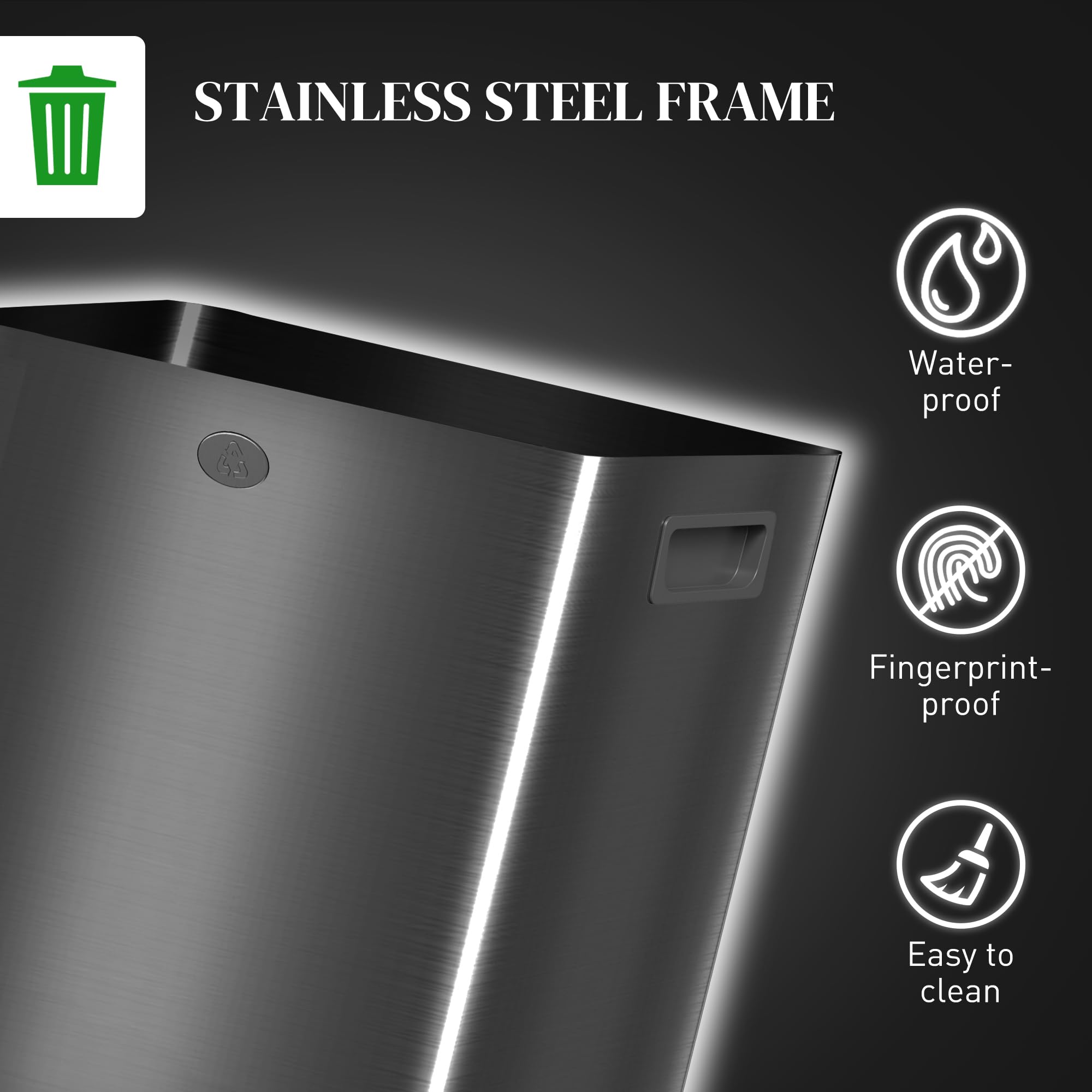 HOMCOM Dual Kitchen Recycling Bin - 2 x 20L Capacity | Stainless Steel | Pedal Opening 8