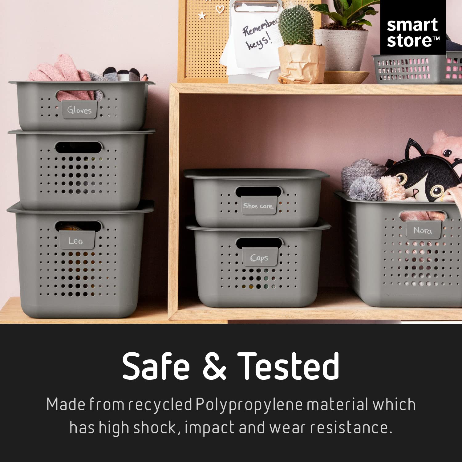 SmartStore 10L Recycled Plastic Storage Basket with Handles | Taupe | Stackable & Nestable 4