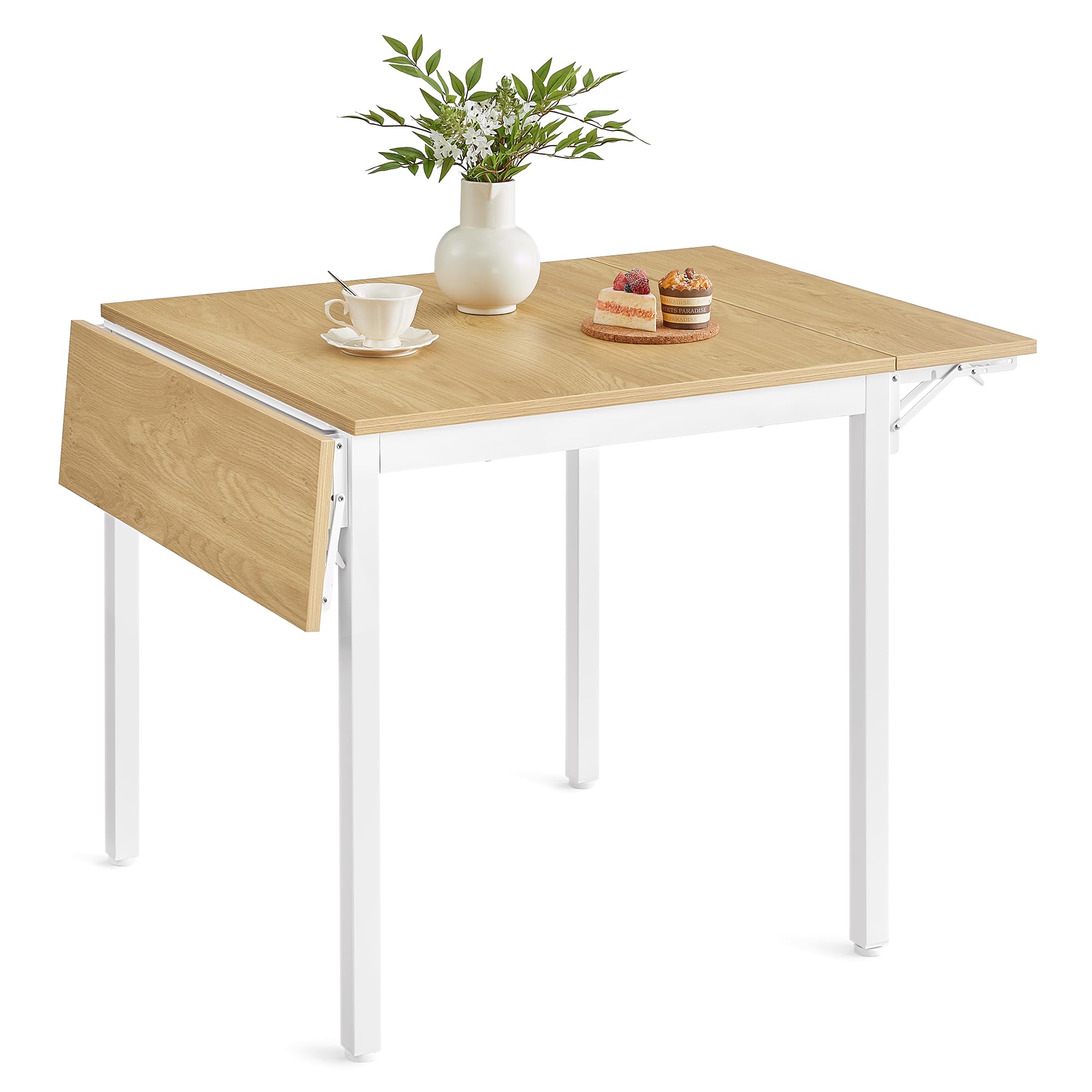 VASAGLE Folding Dining Table - Extendable Drop Leaf | Seats Multiple | Natural Oak + Cloud White