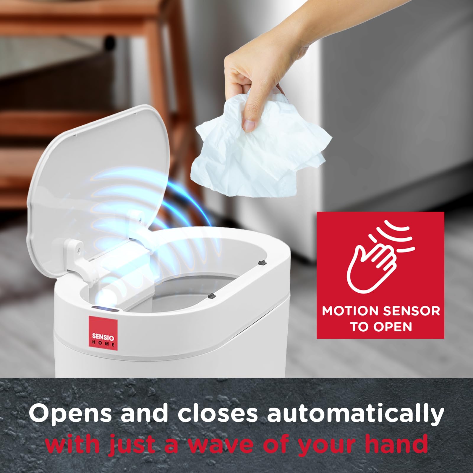 SENSIOHOME 5L Motion Sensor Trash Can - Waterproof IPX5 | Slim Design | White 2