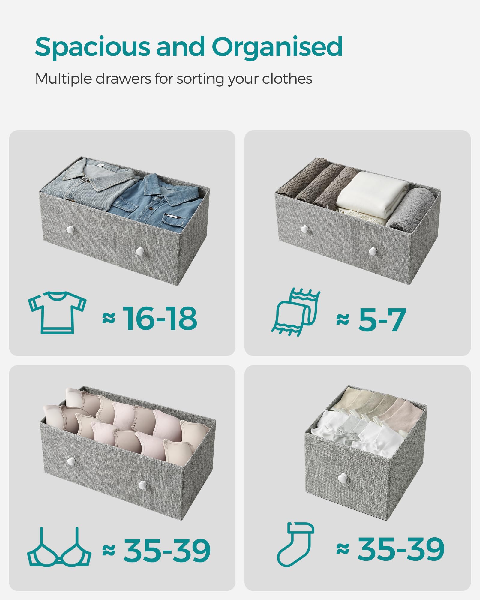 SONGMICS 5-Drawer Fabric Storage Organiser Unit - Light Grey/White | 30x56x93 cm 4