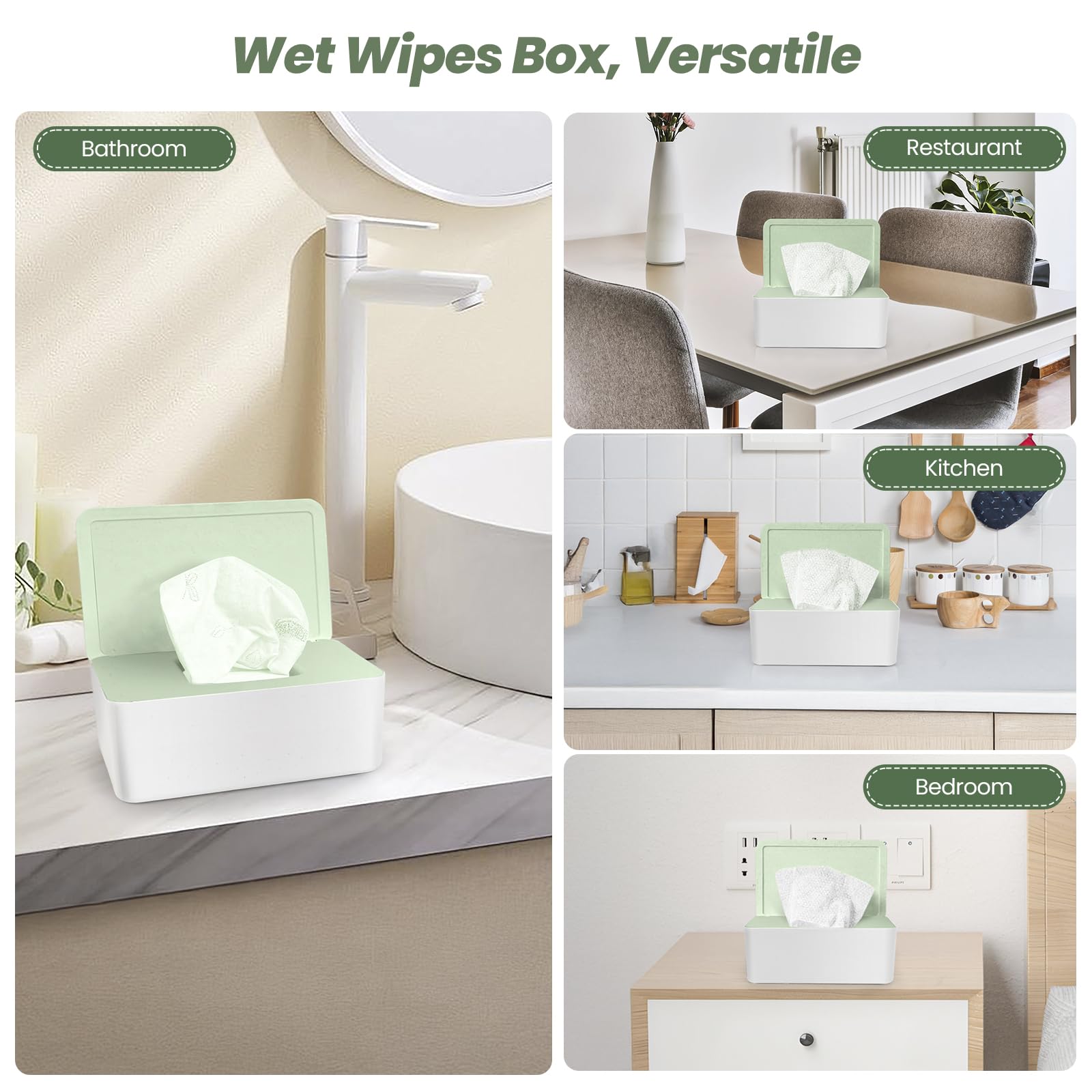 Vonsera Wet Wipes Dispenser Box - 100 Wipe Capacity | PP Plastic | White/Green Cap 6