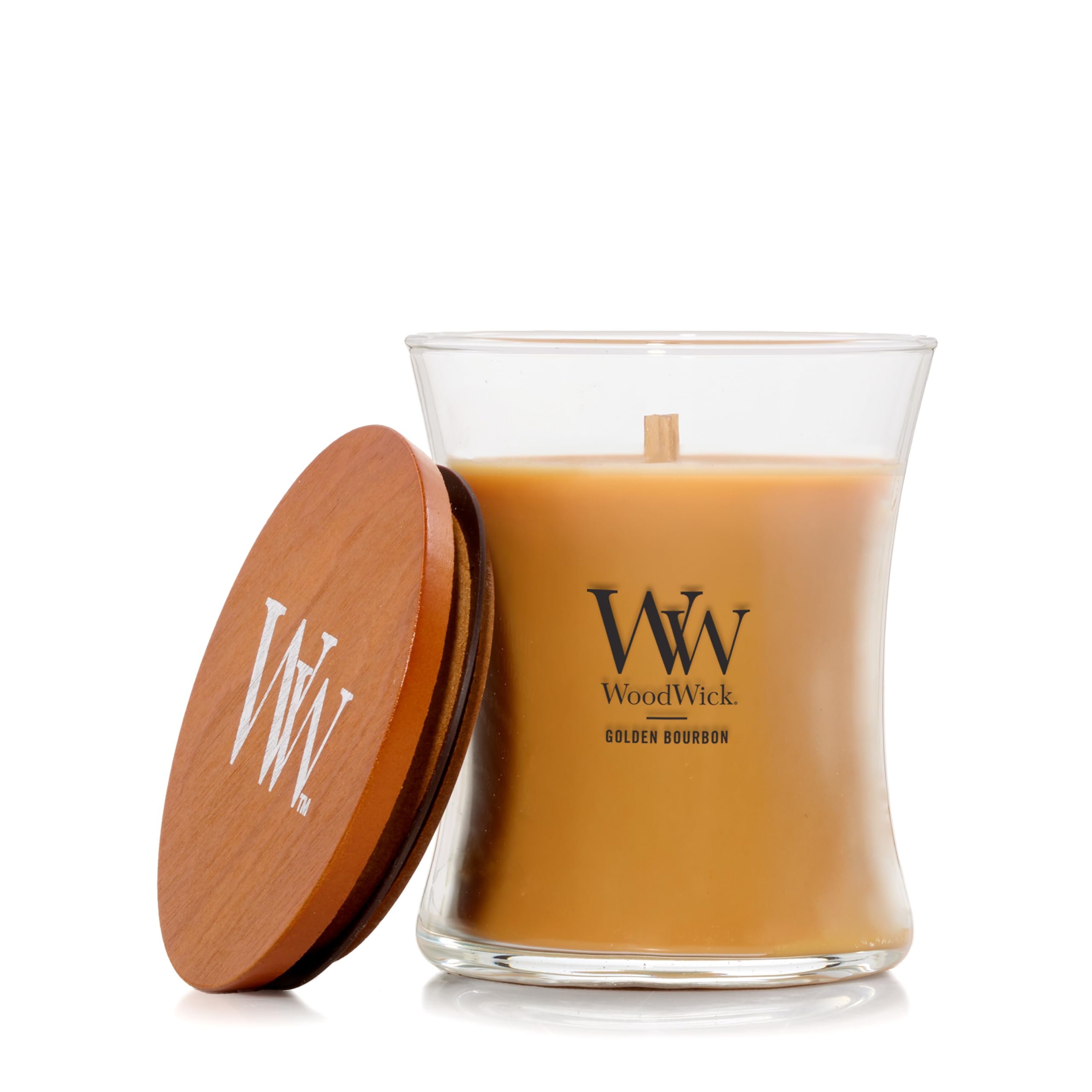 WoodWick Golden Bourbon Scented Specialty Candle | Medium Hourglass | Crackling Wooden Wick | Up to 60 Hours Burn Time