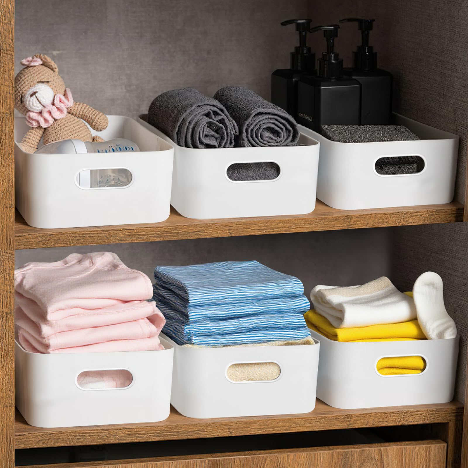 Woobroo 10 Pack Storage Boxes - Stackable White PP Plastic Organizers | 24x16x10 cm 7
