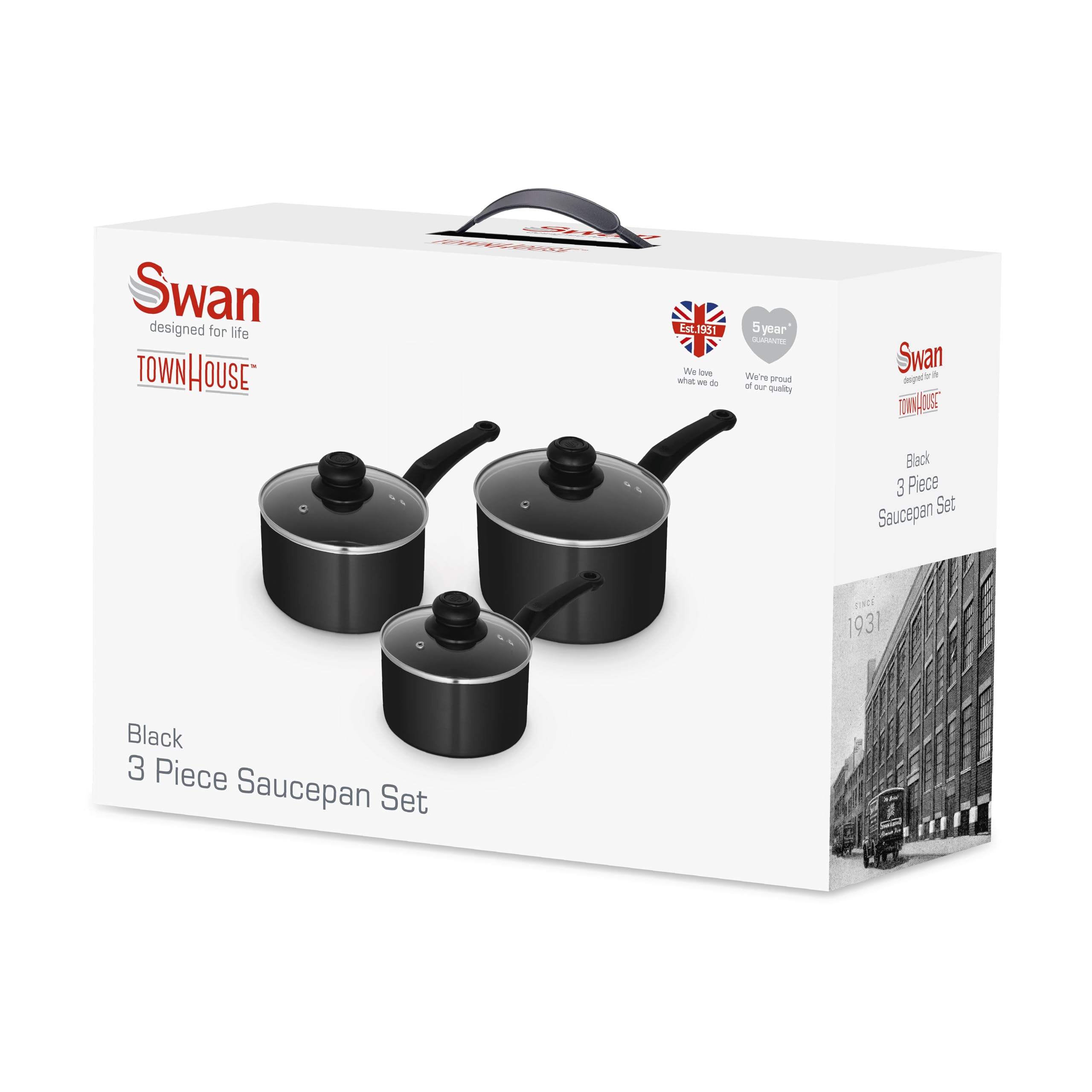 Swan Townhouse 3 Piece Saucepan Set with 16/18/20cm Pans | Non-Stick Ceramic | Dishwasher Safe 8