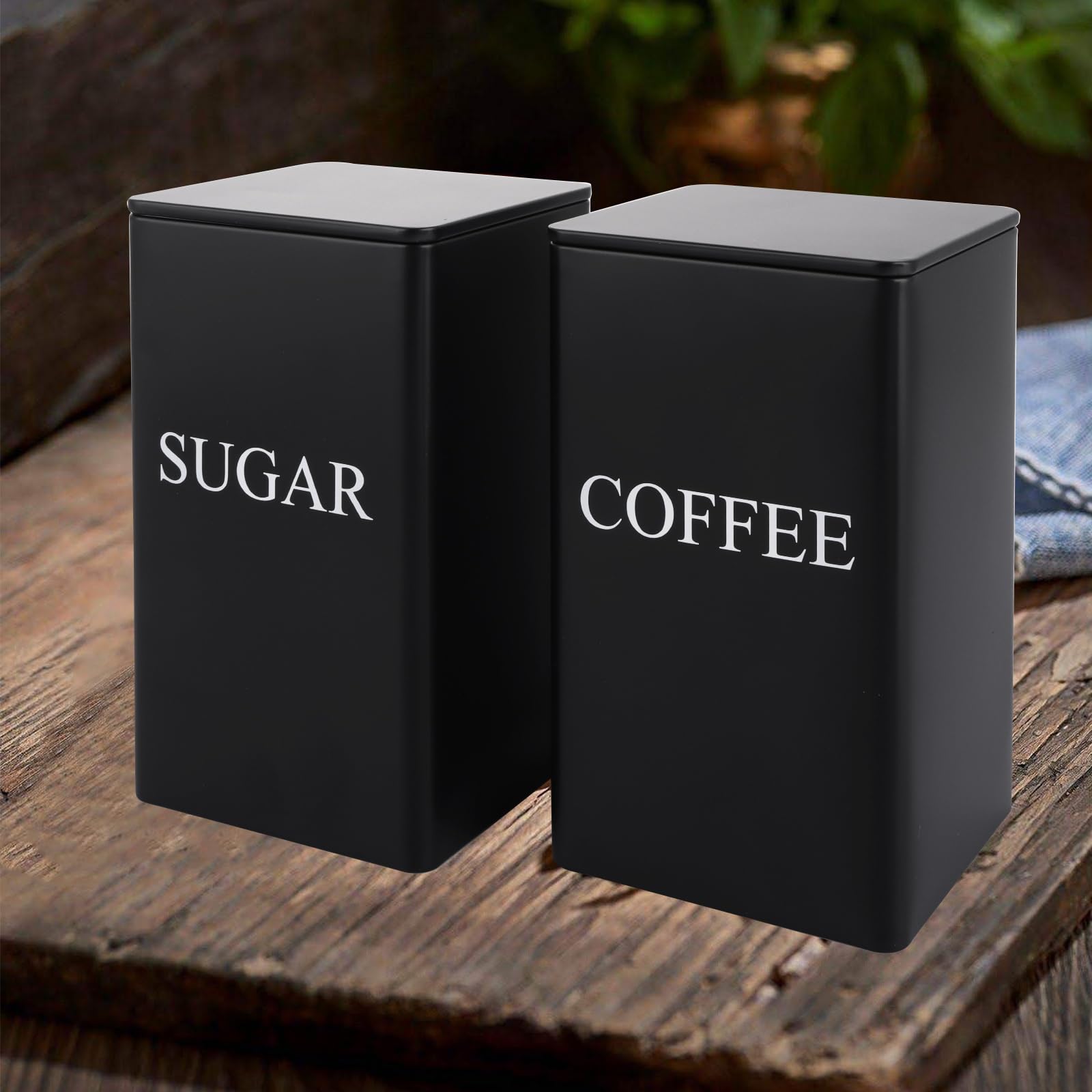 ASelected 3 Piece Metal Food Storage Canisters - Airtight & Stylish Black Canisters for Tea, Coffee, Sugar 3
