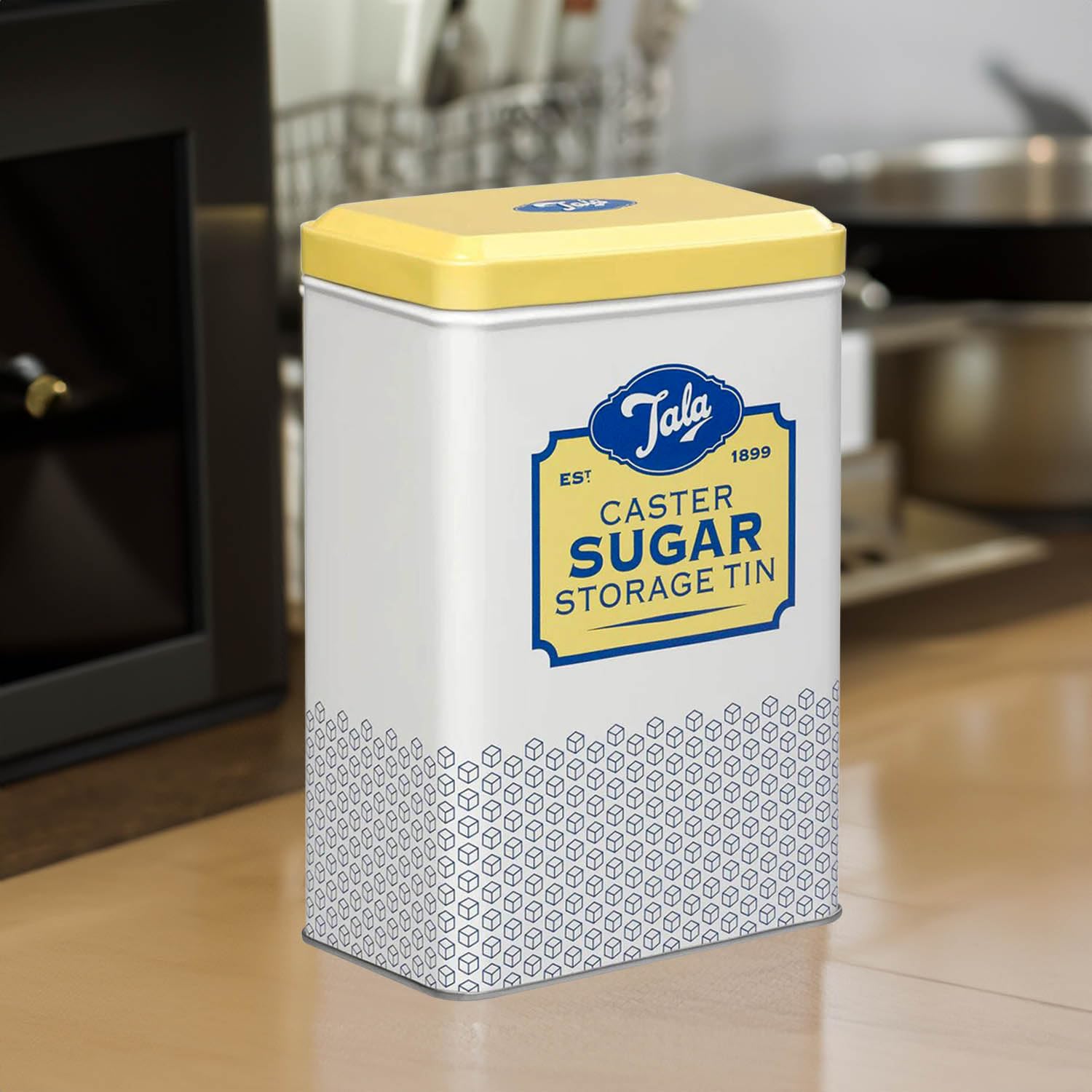 Tala Originals Metal Storage Tin for Caster Sugar | Yellow & Cream Nostalgic Design | 163x105x70mm 7