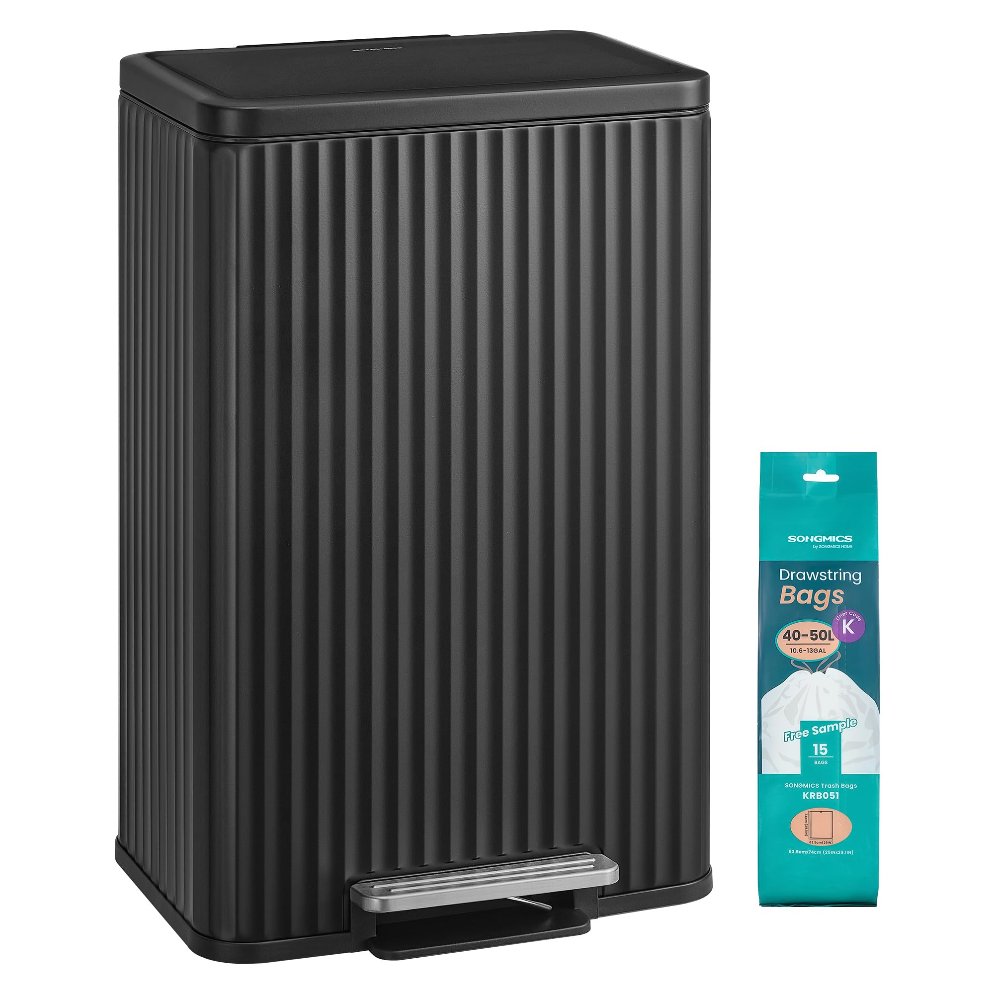 SONGMICS Kitchen Bin - 13 Gallon (50 L) Waste Bin with Pedal | Soft-Close Lid | Ink Black 1