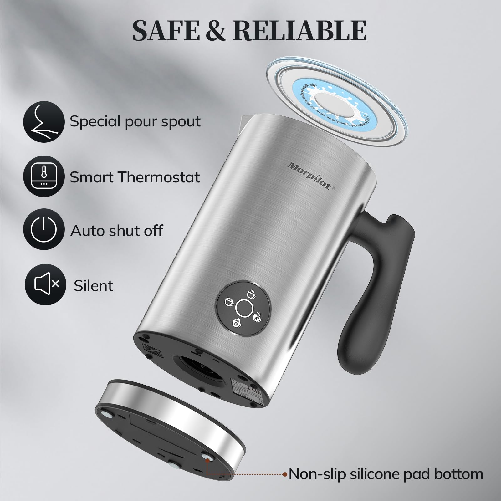 morpilot Automatic Milk Frother - 4-in-1 Hot/Cold Frothing, 300ML Capacity, Stainless Steel | MMF-031 4