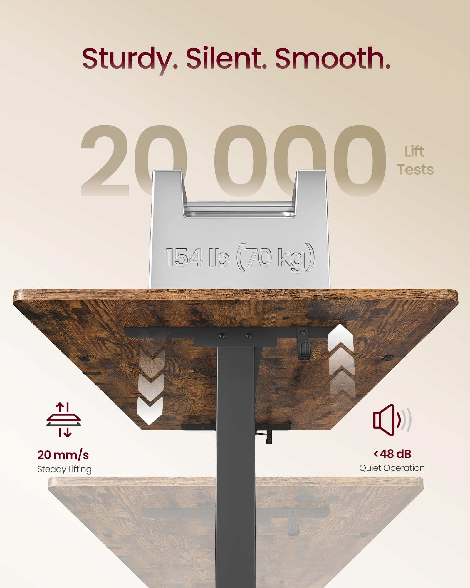 VASAGLE Electric Standing Desk - Height Adjustable 140 x 70 cm | 3 Memory Presets | Rustic Brown 7