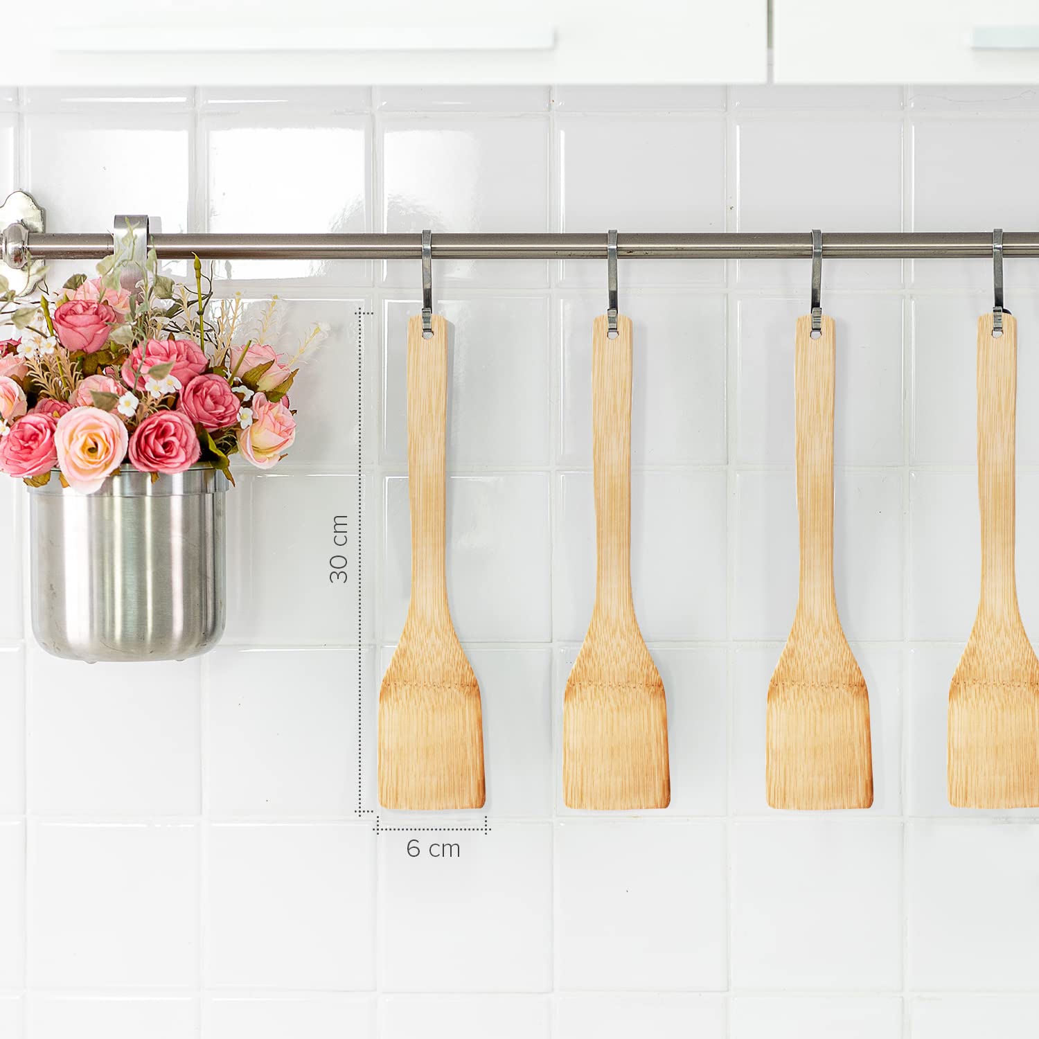 joeji's Kitchen Set of 4 Bamboo Wooden Cooking Spoons & Spatulas | Eco-Friendly | Dishwasher Safe 2