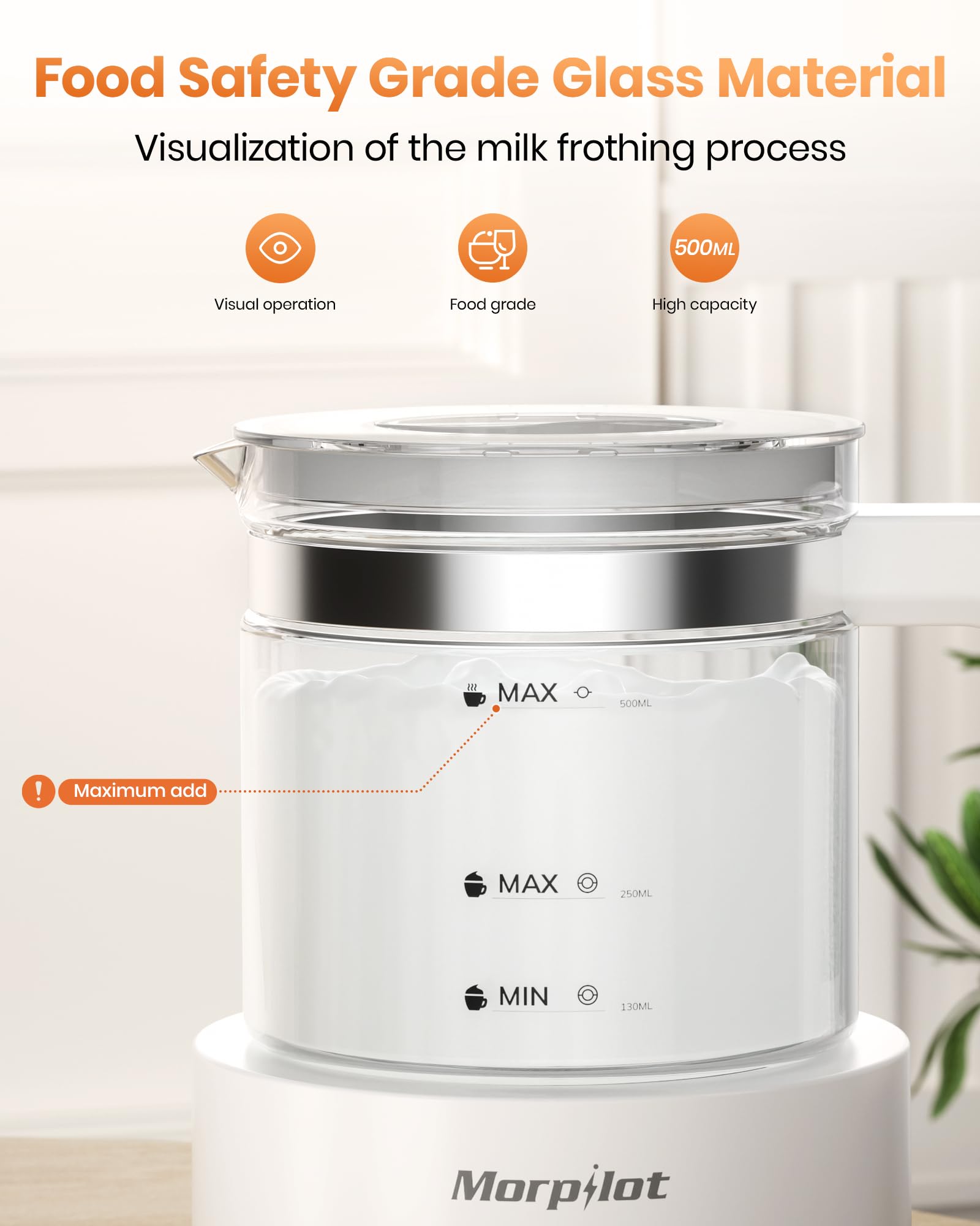 morpilot Automatic Milk Frother - 4-in-1 Functions, 500ML Glass Capacity | Auto Shut-Off 3