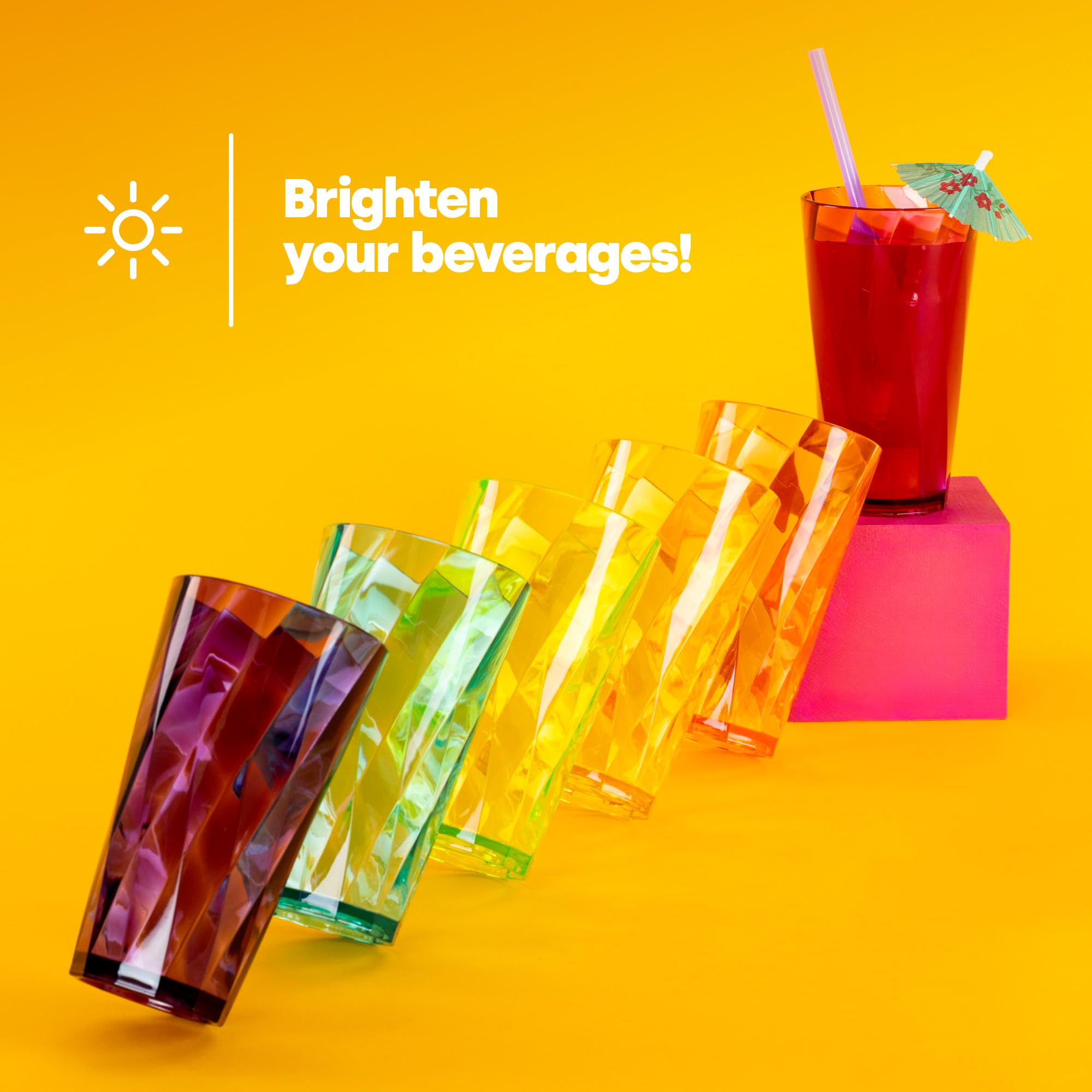 LIVIVO Set of 6 Acrylic Tumblers - 600ml Capacity | Rainbow Gradient Design | Dishwasher Safe