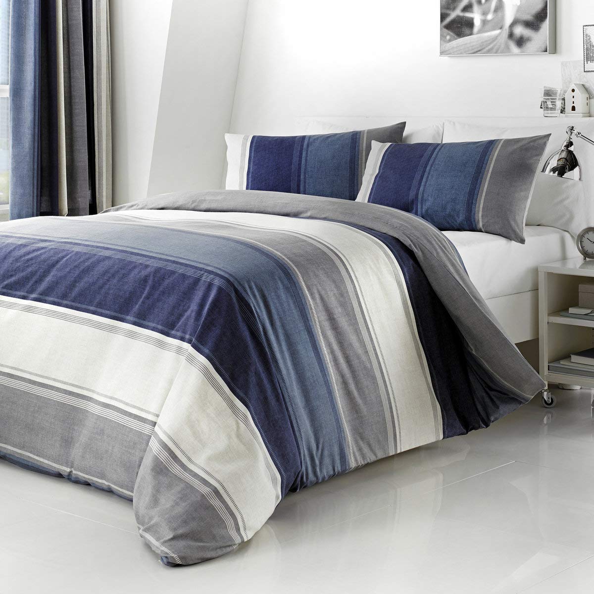 Fusion Betley Classic Wide Stripe Duvet Cover Set | Single Size | 52% Polyester 48% Cotton | Blue Stripe 3