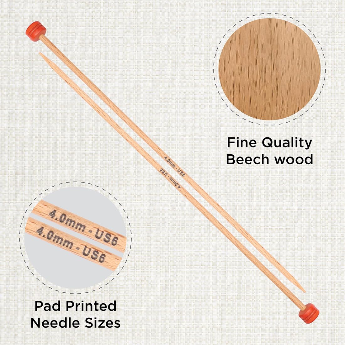 KnitPro Basix Single Pointed Knitting Needles - 25 cm Length, 4.00mm Size | Lightweight Beech Wood 2