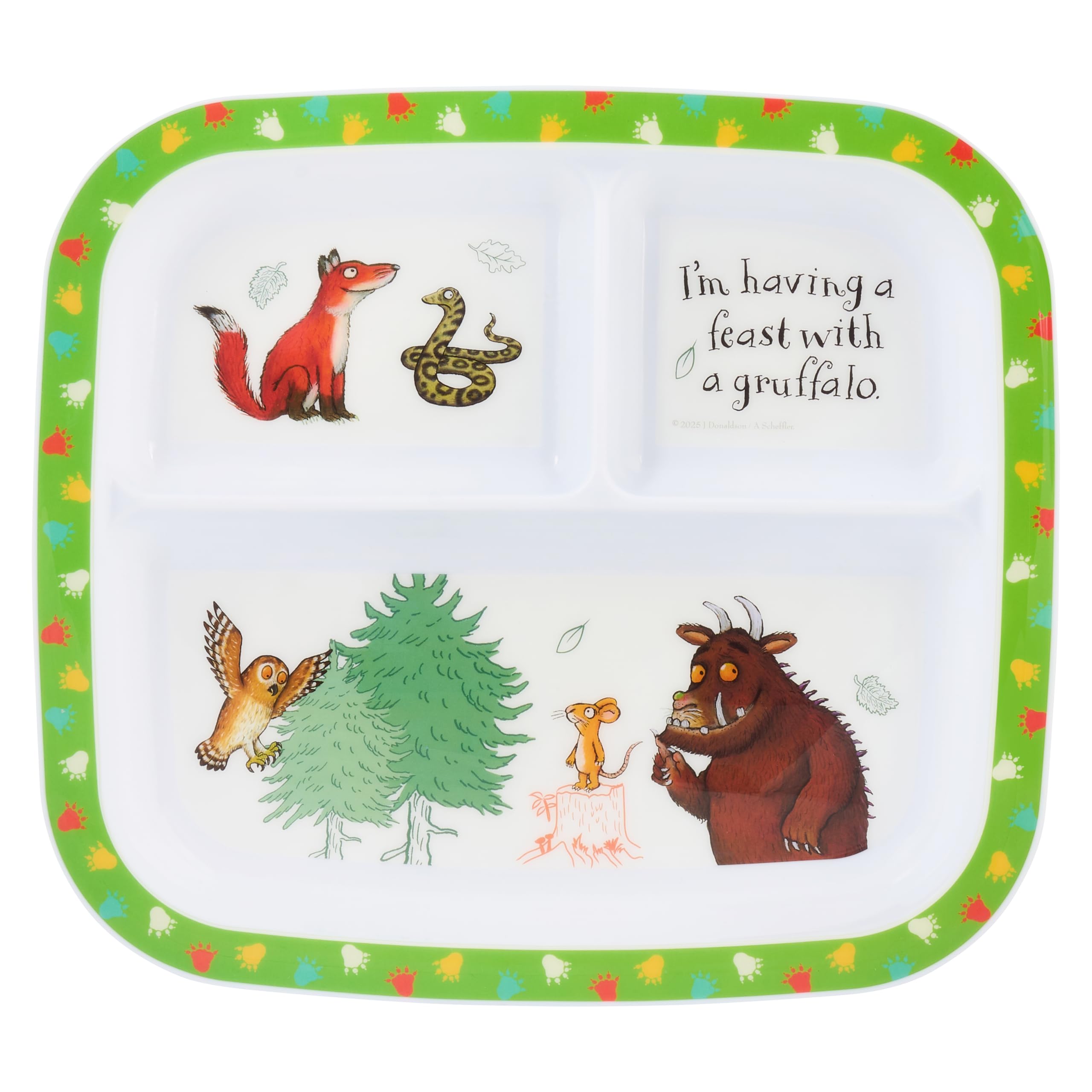 Gruffalo Children's Divided Dinner Plate - 3 Sections, BPA-Free Polypropylene, Green 1