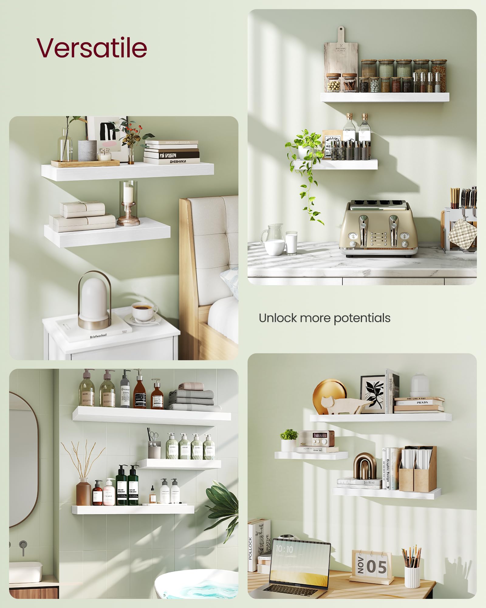 VASAGLE Floating Wall Shelf - Snow White Wood Grain | 80 cm Width | 10 kg Load Capacity 4