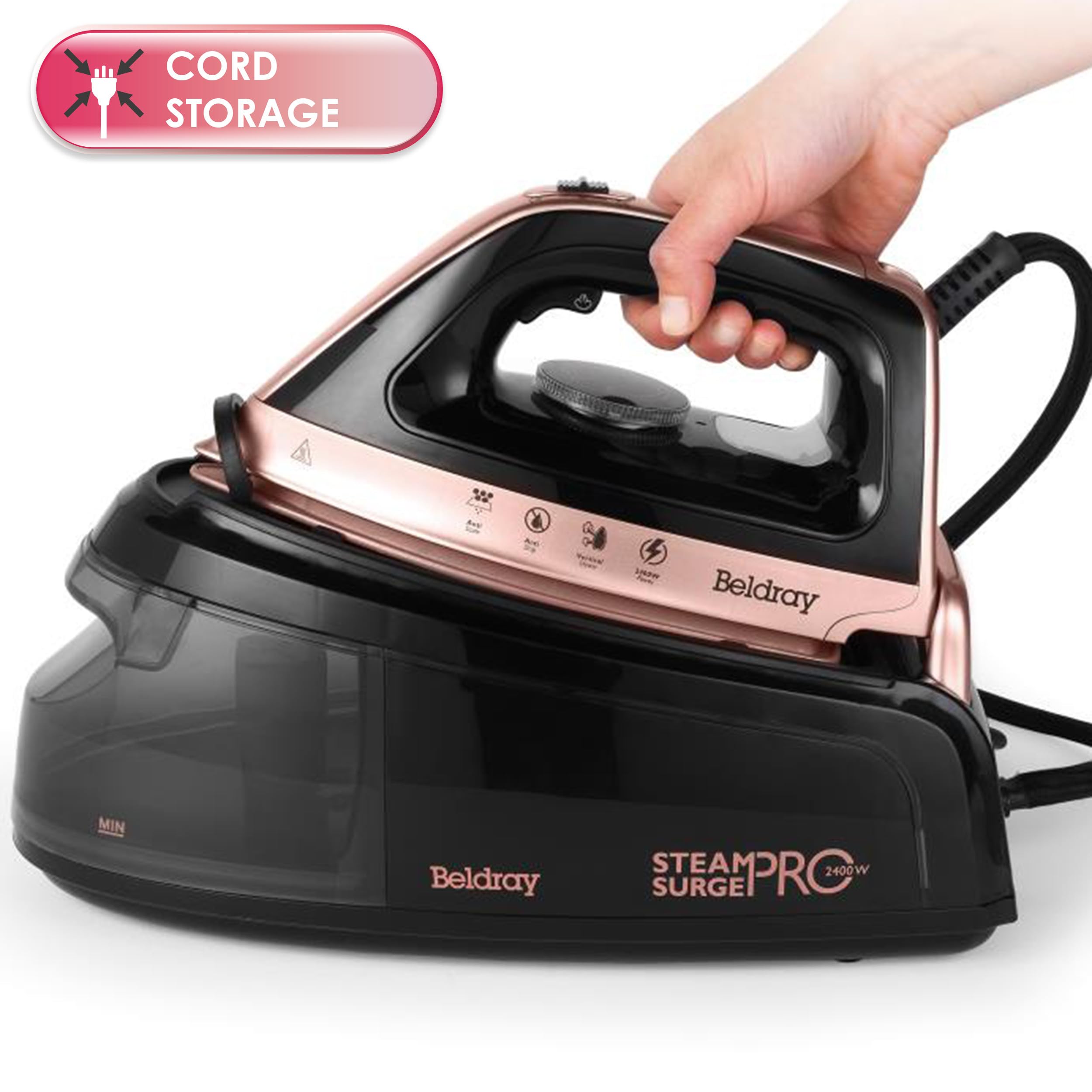 Beldray Steam Surge Pro Steam Generator Iron - 2400W Power | 2L Detachable Tank | Rose Gold 9