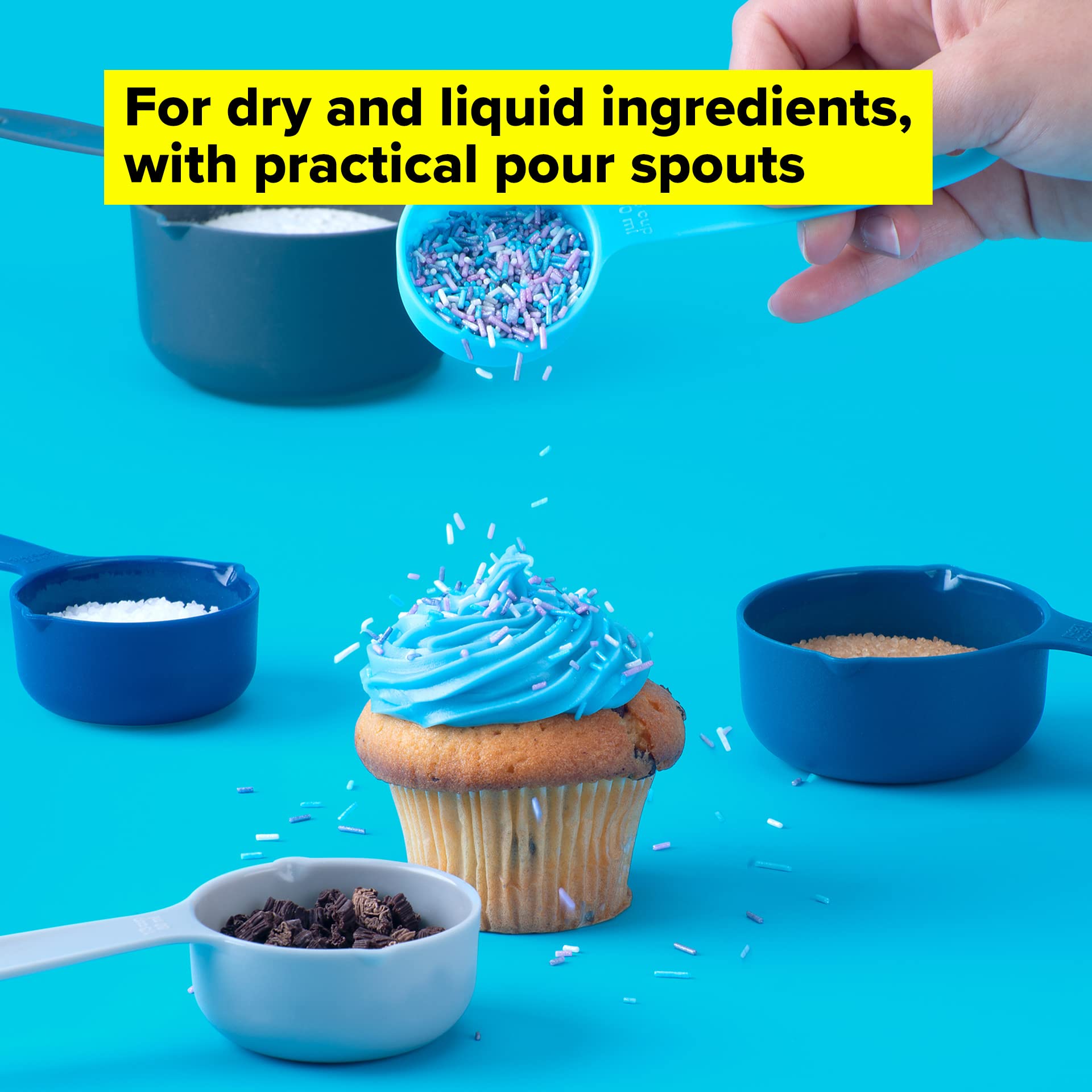 Tasty 5-Piece Plastic Measuring Cups Set - Stackable, Dishwasher-Safe | Blue Grey 5