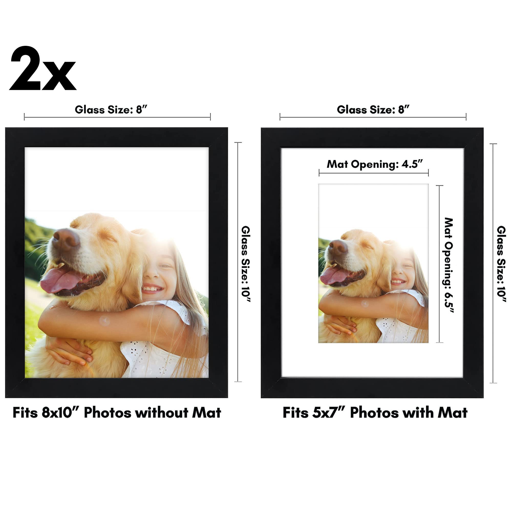 Americanflat 8x10 Photo Frames in Black - Set of 2 | Engineered Wood | Shatter-Resistant Glass