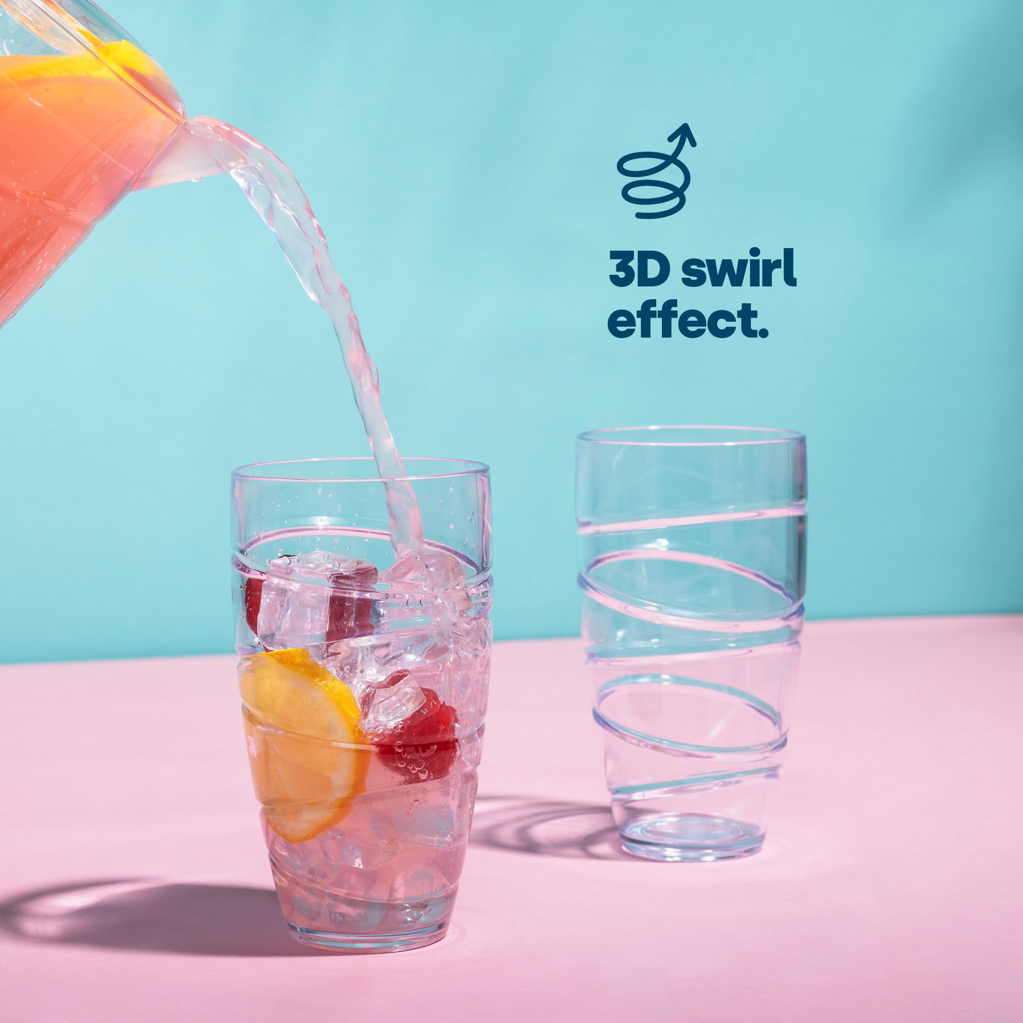 LIVIVO Set of 6 Hi Ball Plastic Acrylic Tumblers with Swirl Design | Break Resistant | BPA-Free 6