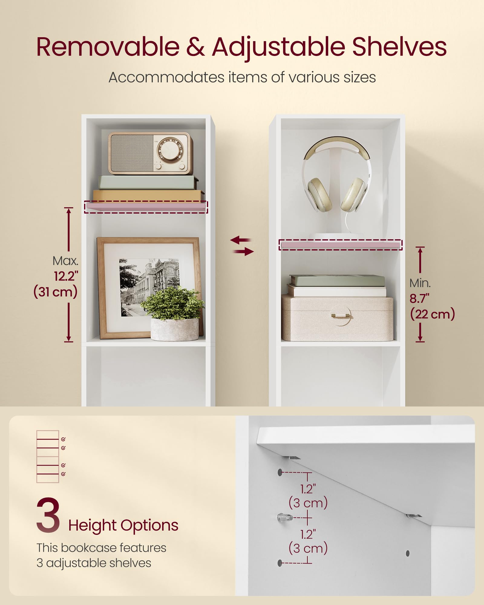 VASAGLE 5-Tier Bookcase - Open Storage Shelf | Cloud White | Adjustable Shelves 4