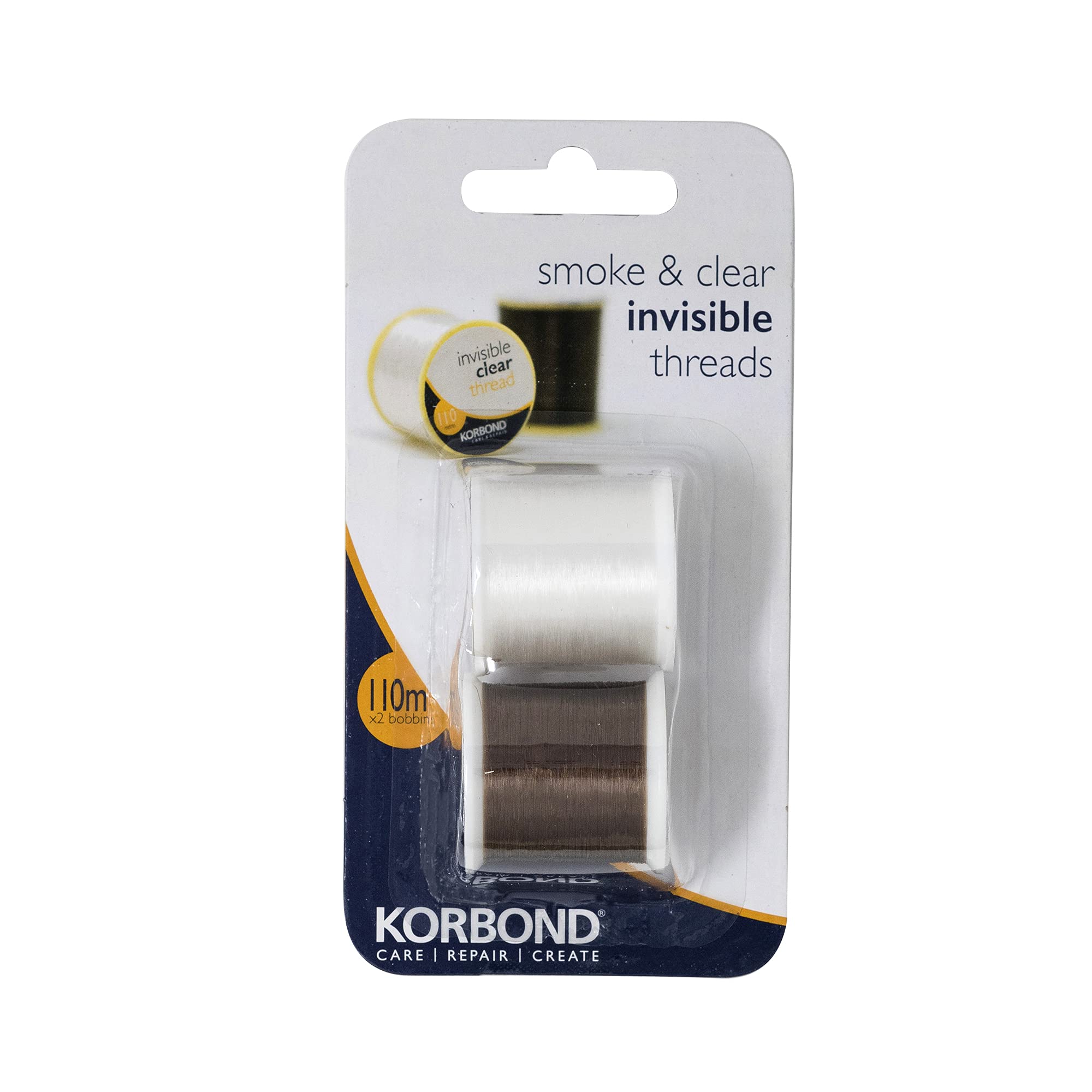KORBOND Invisible Nylon Sewing Thread Set - 2 x 110m Spools (220m Total) Clear & Smoke for Light/Dark Fabrics 1