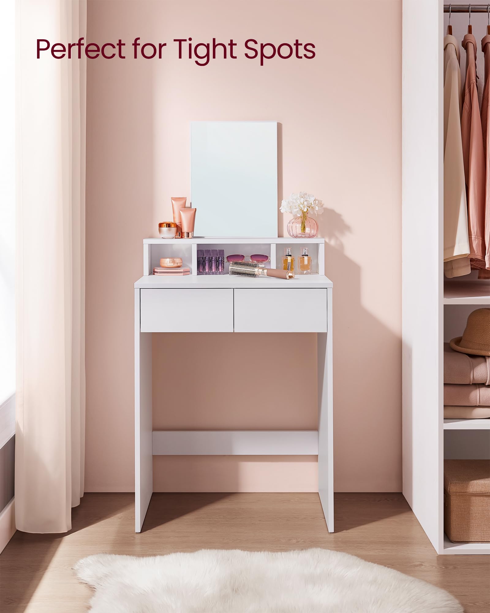 VASAGLE KAILYN Collection Dressing Table with Large Mirror | 60W x 127H cm | White 3