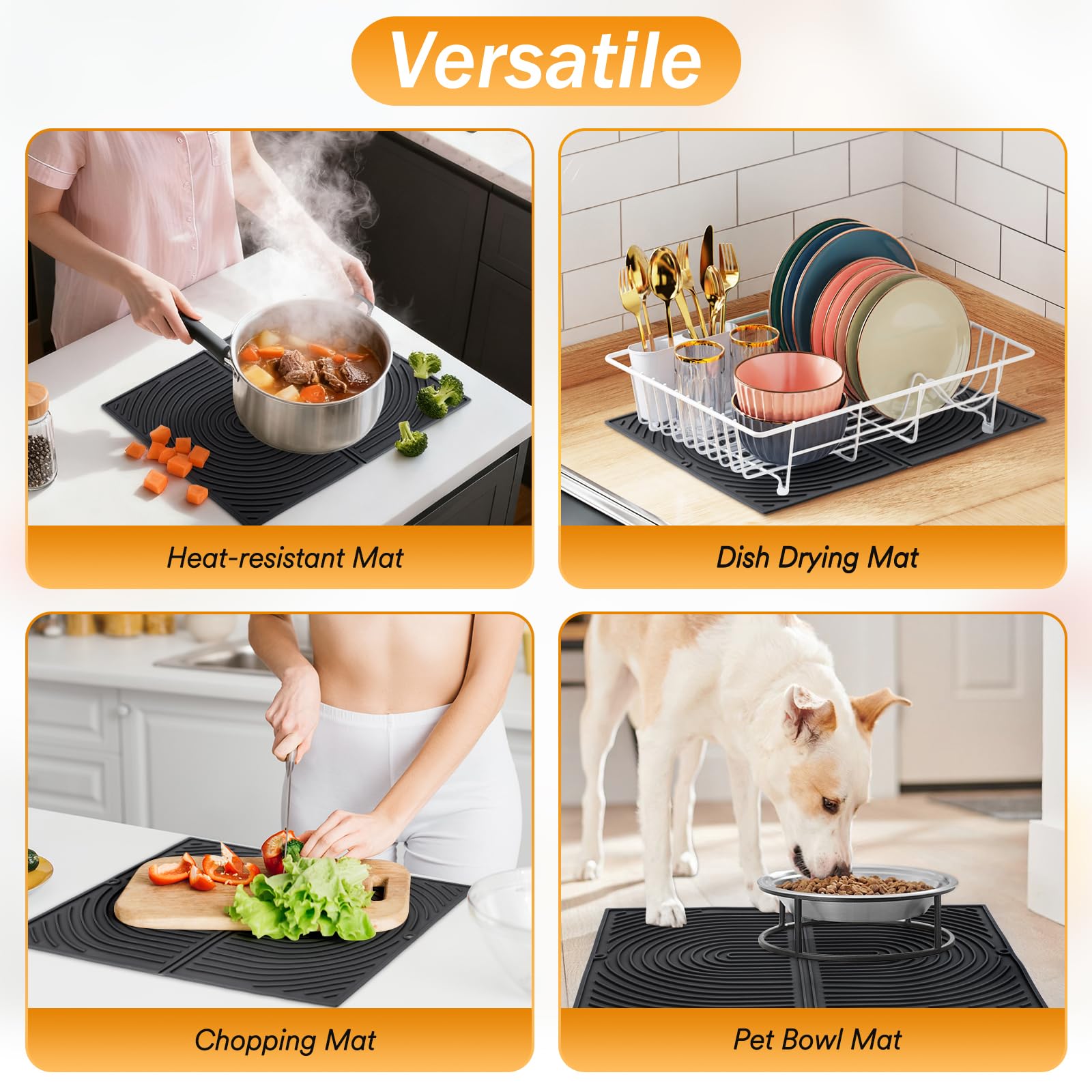 Euqvunn Silicone Dish Drying Mat - Heat Resistant up to 430°F | Medium 42.8 x 33.8 cm | Black 7