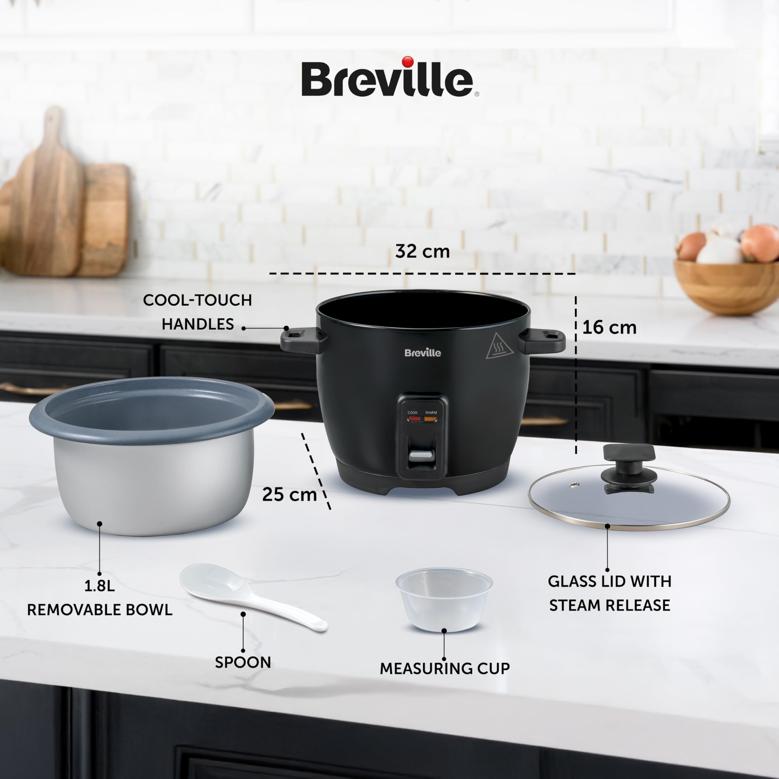 Breville Electric Rice Cooker | 1.8L (10 Cup) Capacity | Serves up to 8 Peo