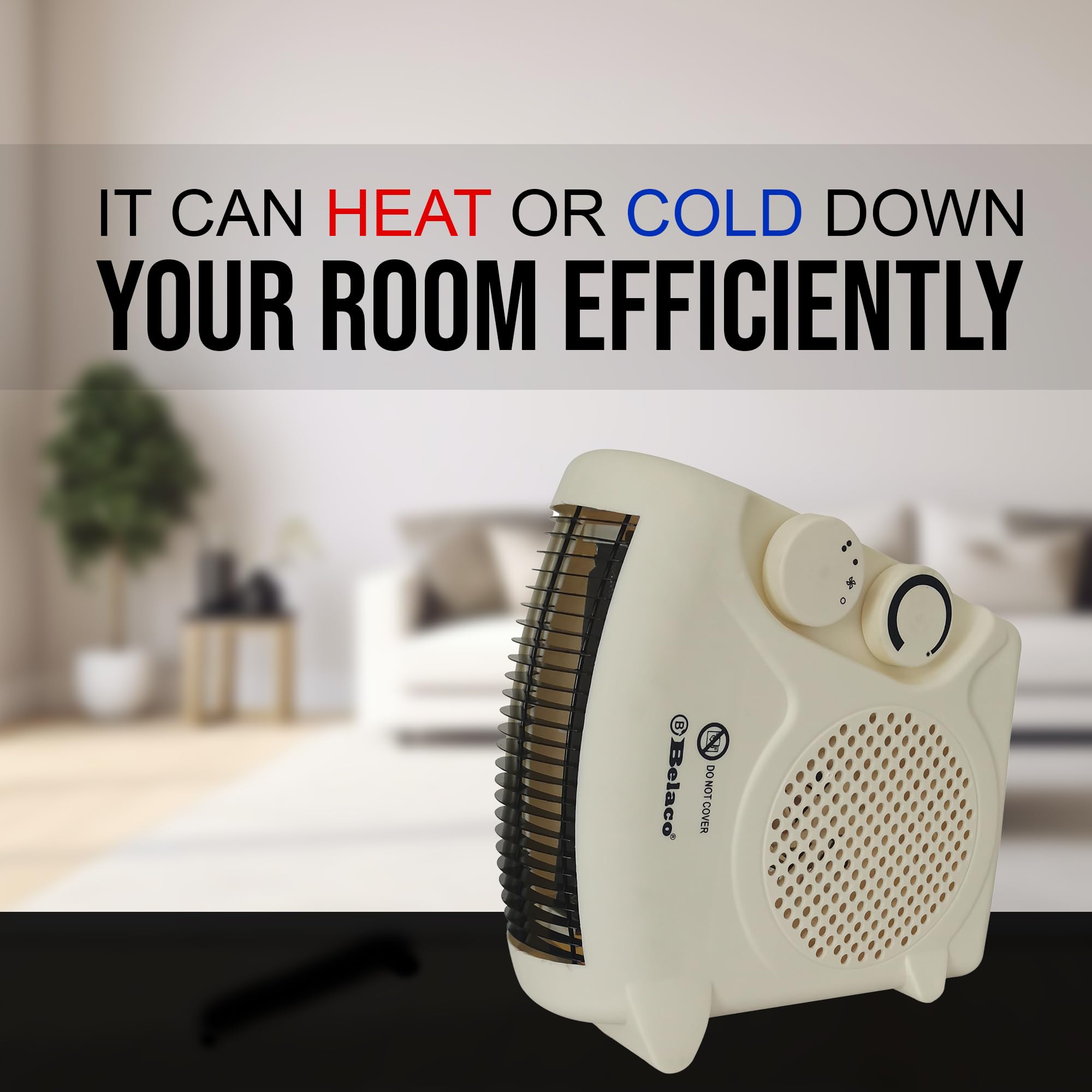 Belaco Portable Electric Fan Heater - 2 Heat Settings (1000W/2000W) | Adjustable Thermostat | Overheat Protection 7