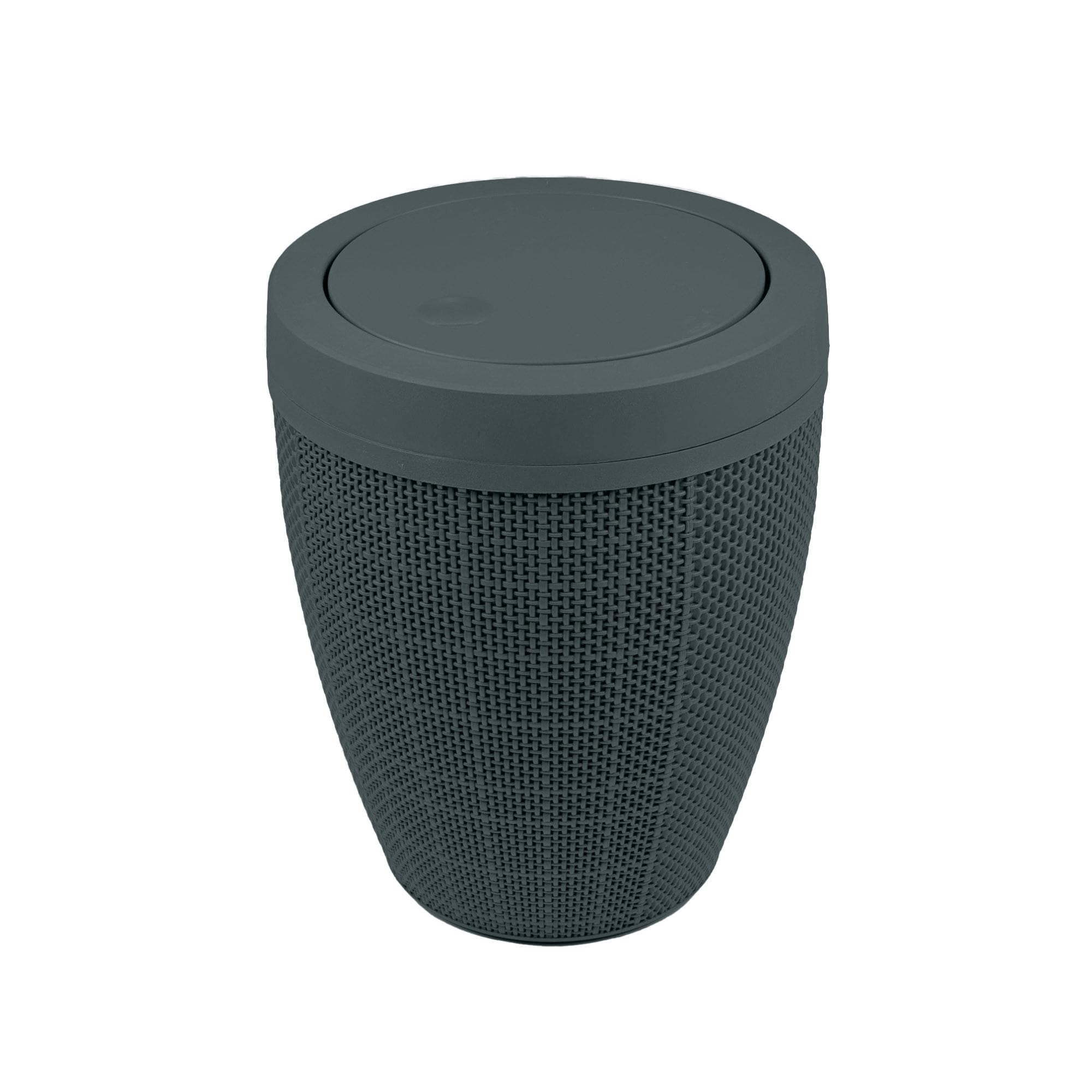 Addis Faux Hessian Round Swing Lid Plastic Bathroom Bin | 5 Litre Capacity | Charcoal 1
