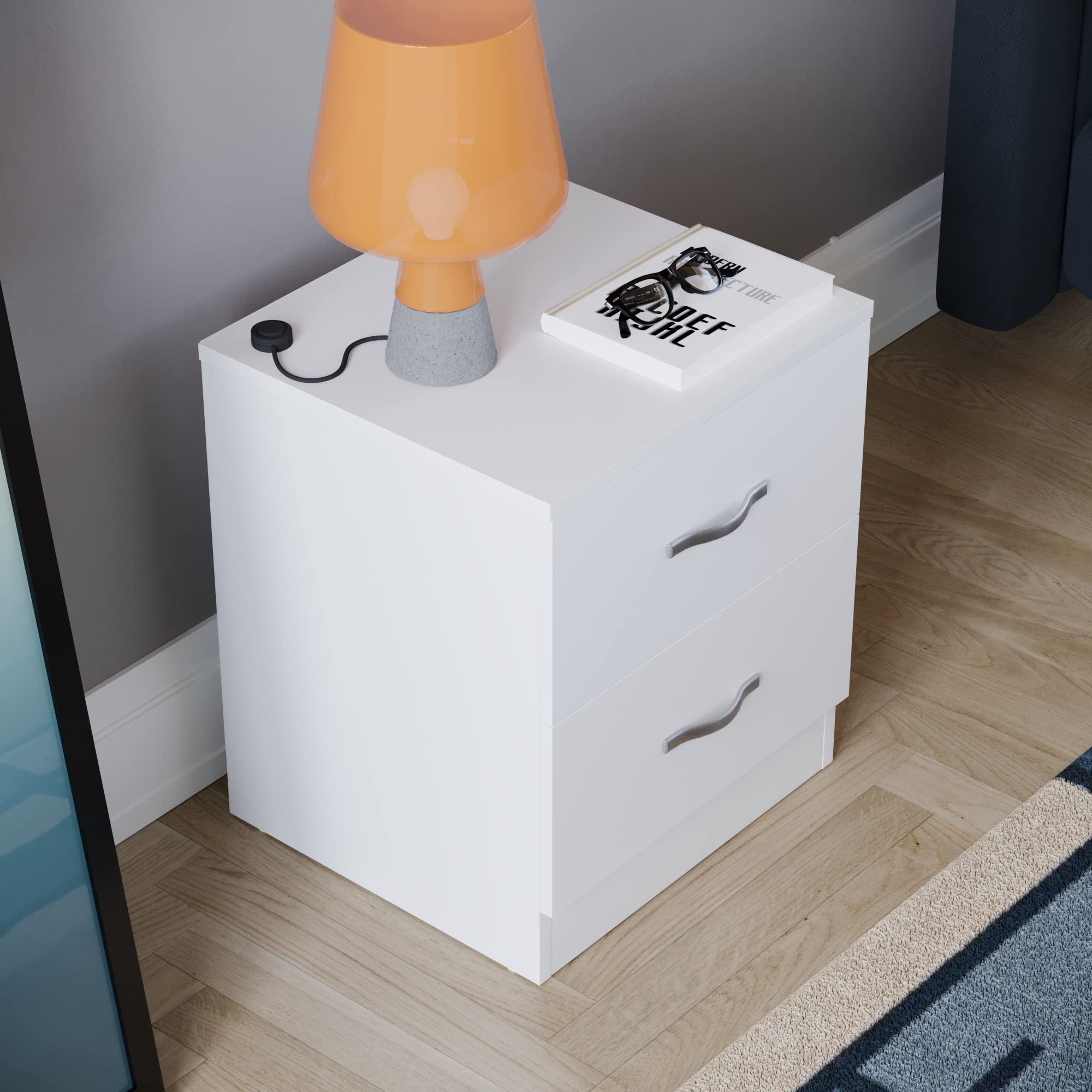 Vida Designs White Bedside Cabinet - 2 Drawers with Metal Handles | 47H x 40W x 36D cm 8