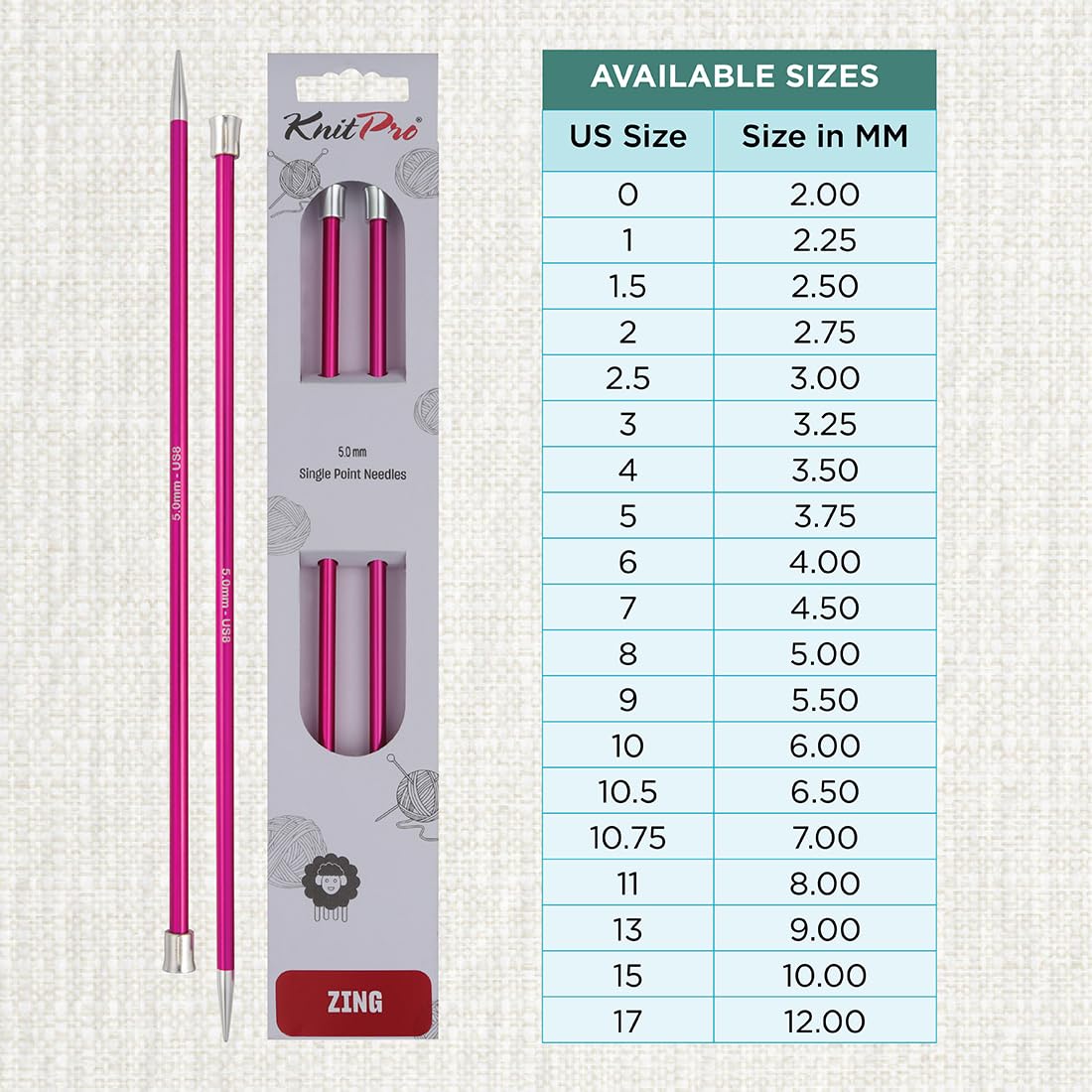 KNITPRO Zing Single Ended Knitting Needles - 5.00mm x 30cm | Lightweight Aluminium | Ruby Color 4