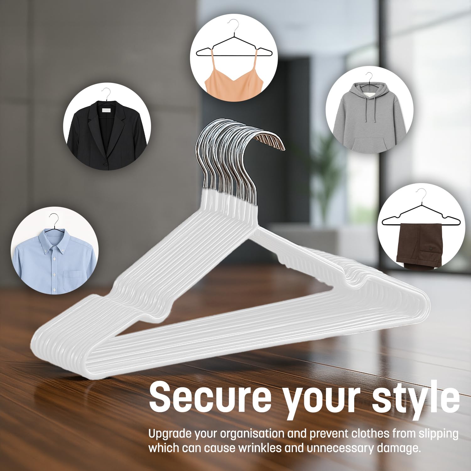 KEPLIN 20 Pack Rubber Coated Metal Hangers - Heavy Duty Non-Slip Space Saving for Wardrobes | White 5
