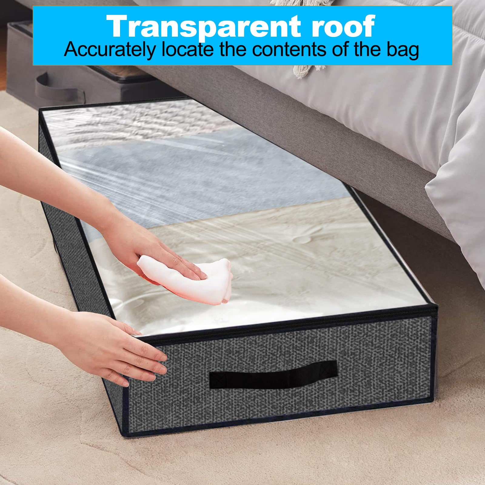 ASelected 90L Under Bed Storage Bags - 4 Pack Foldable Organizer with PVC Window | Grey 7