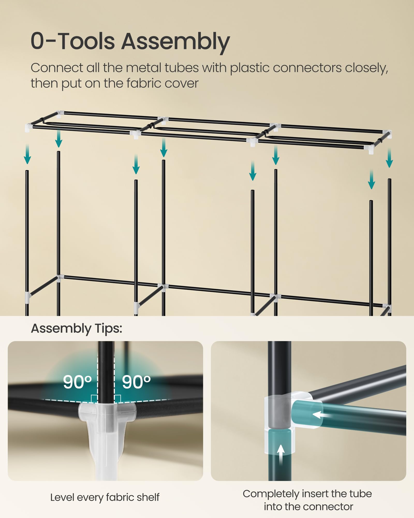 SONGMICS Portable Clothes Wardrobe - 3 Hanging Sections | 188W cm | Black 5