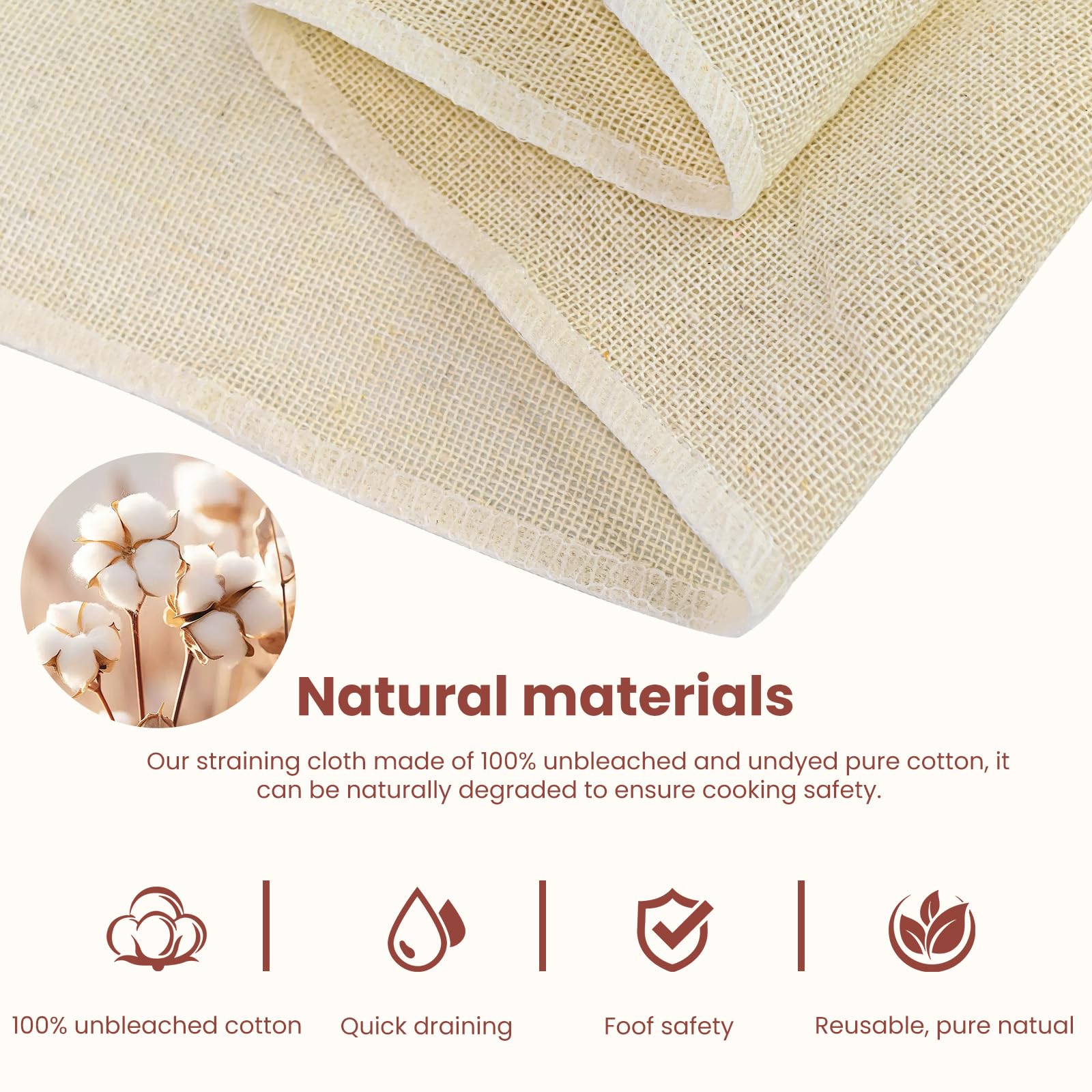 Admygo 4 Pcs Cheese Cloths for Straining - Reusable Unbleached Cotton, 50x50 cm 3