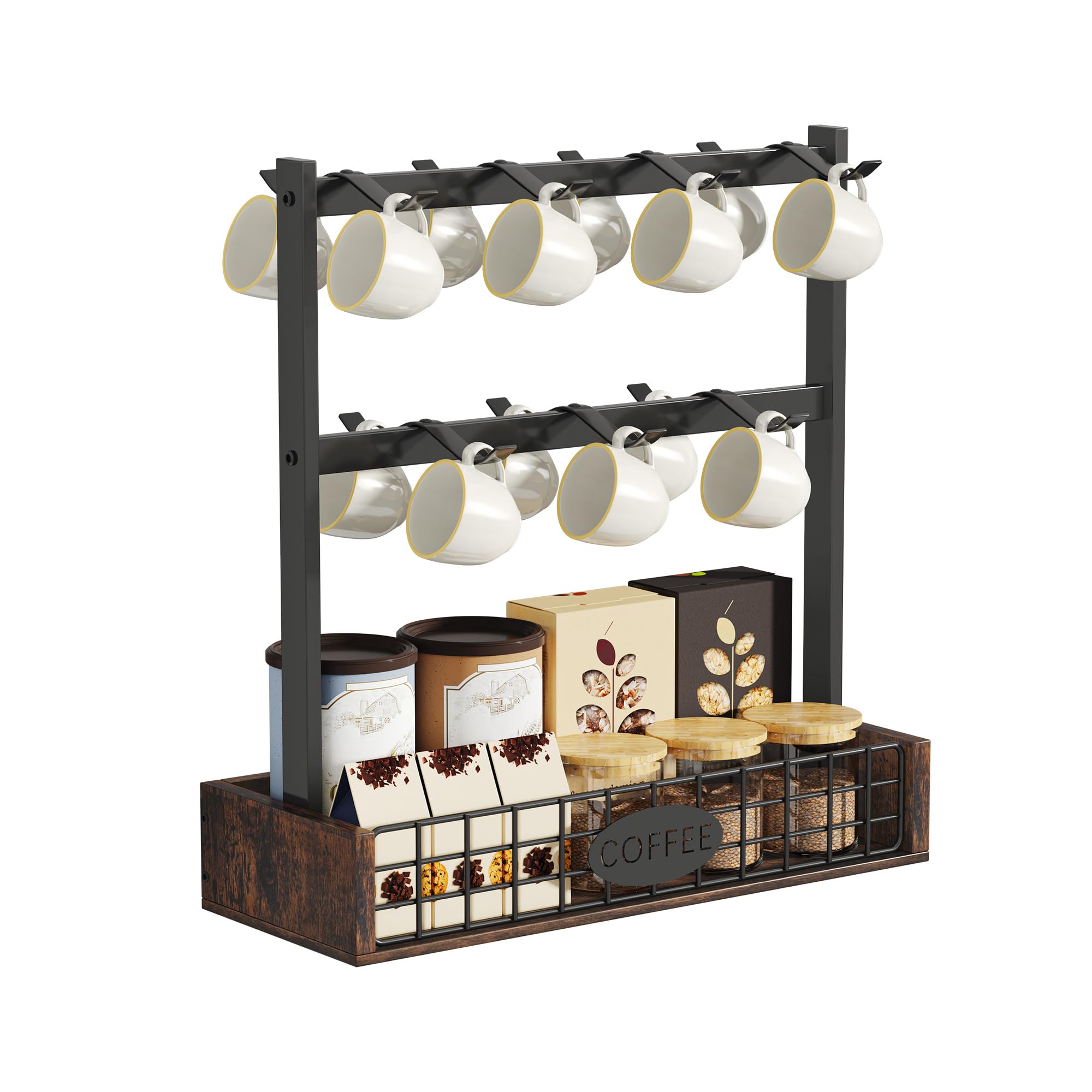 YITAHOME Countertop Mug Holder - 7 Hooks & Storage Base | Metal Frame | Black 1