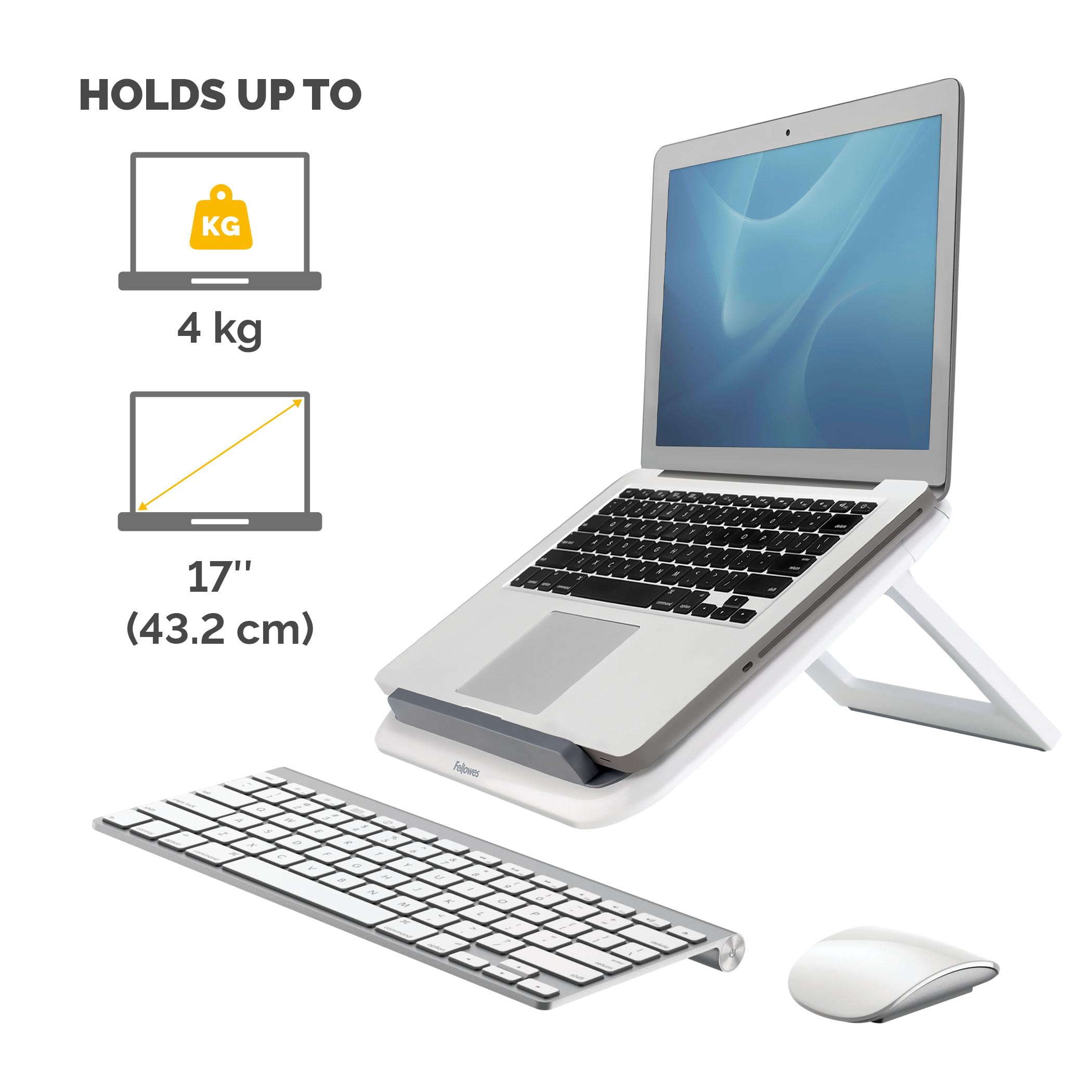 Fellowes I-Spire Series Portable Height Adjustable Laptop Stand for Desk | Supports Up to 17-Inch Laptops | White 4