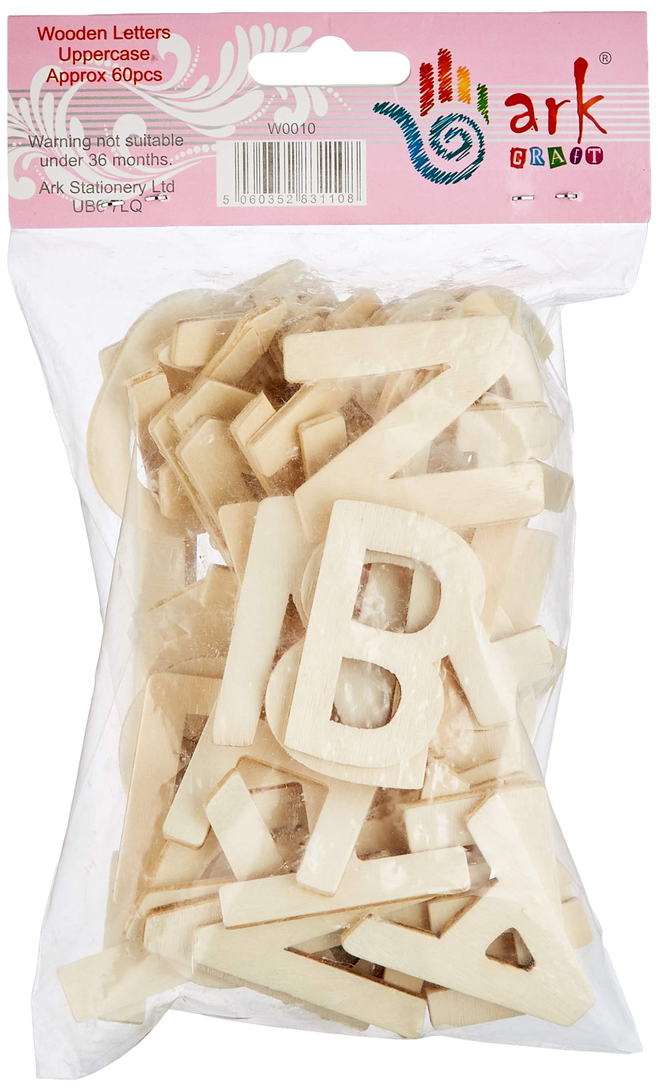 arkCRAFT Plain Wooden Alphabet Letters A-Z - 60 Pack Uppercase | 4-4.5cm Tall | 3mm Thick Wood 2