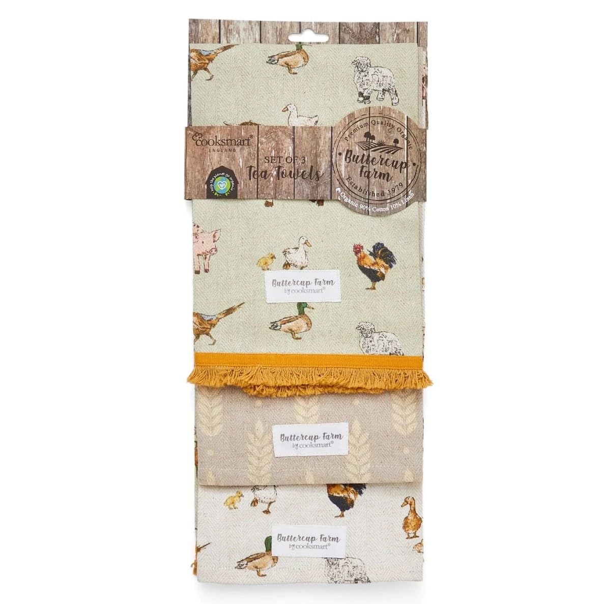 Cooksmart British Designed Pack of 3 Cotton Tea Towels | Multicolour | Super Soft