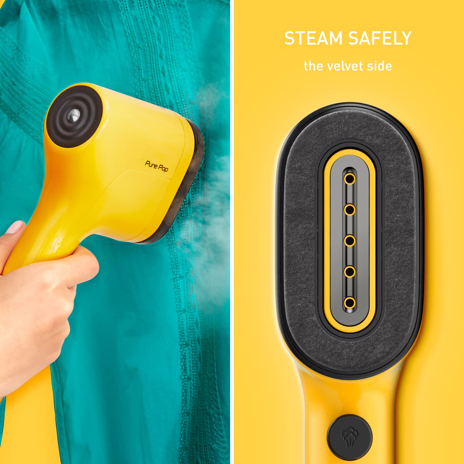 Tefal Pure Pop Slim Handheld Clothes Steamer - 15s Heat-Up | 20g/min Steam | 70ml Tank | Yellow | DT2026 4
