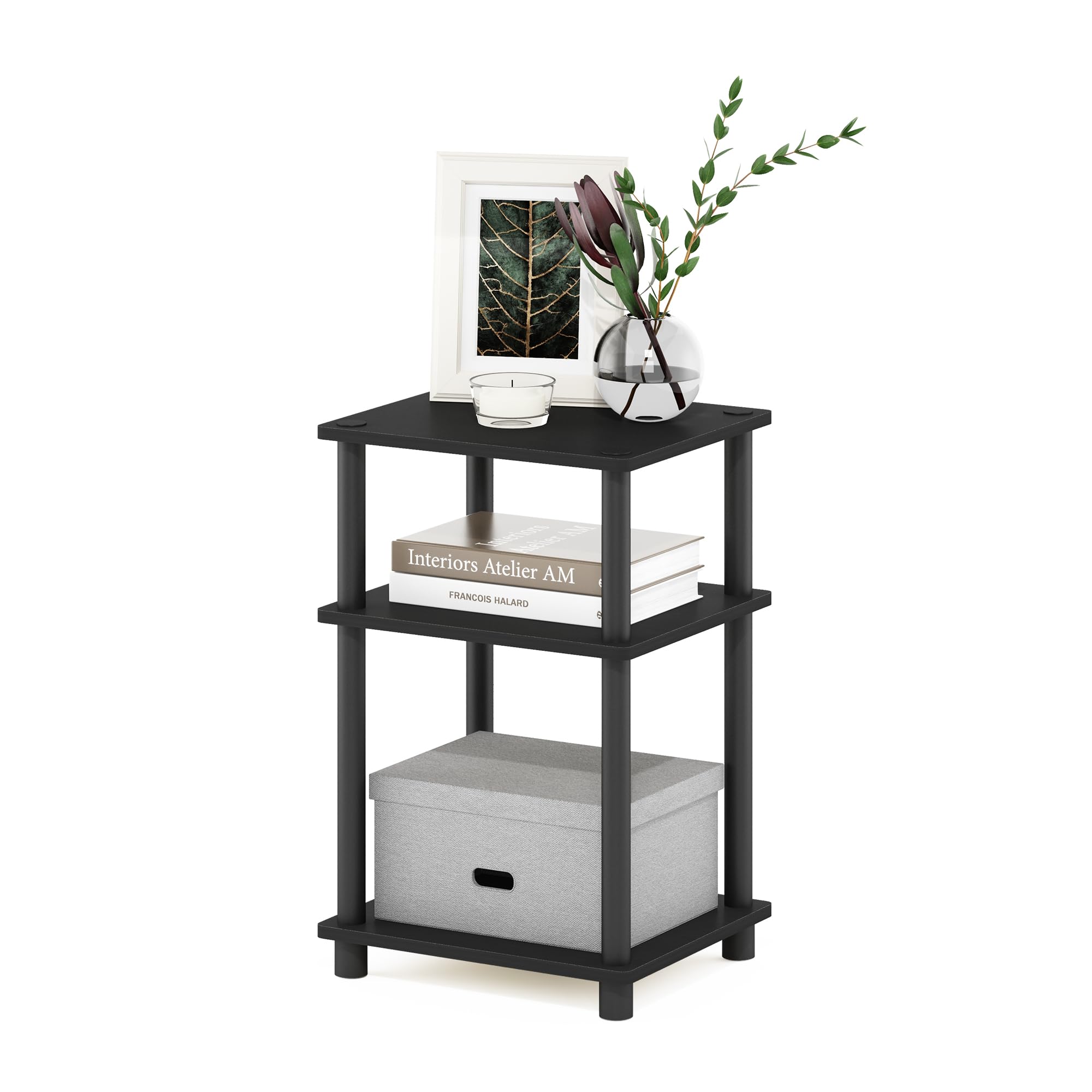 Furinno JUST Side Table - 3-Tier End Table | Americano/Black | 29.2cm W 1