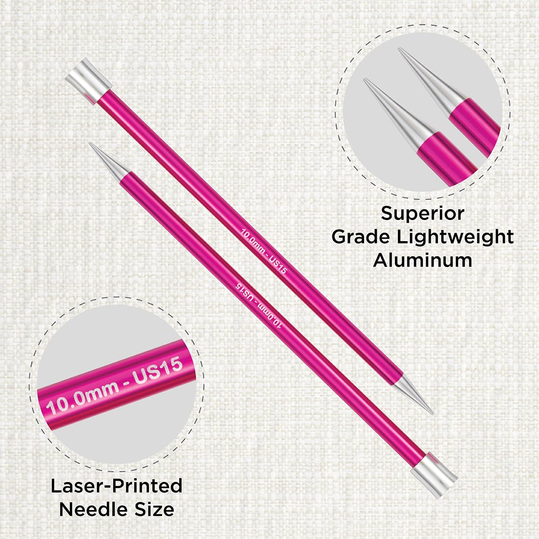 KNITPRO Zing Single Ended Knitting Needles - 10.00mm x 40cm | Lightweight Aluminium | Ruby Color 2