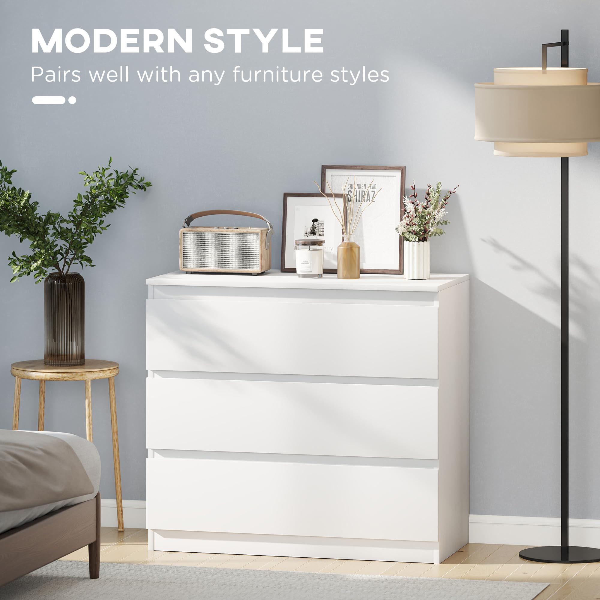 HOMCOM 3-Drawer Chest of Drawers - White Engineered Wood Storage Unit | 80W x 39D cm 4