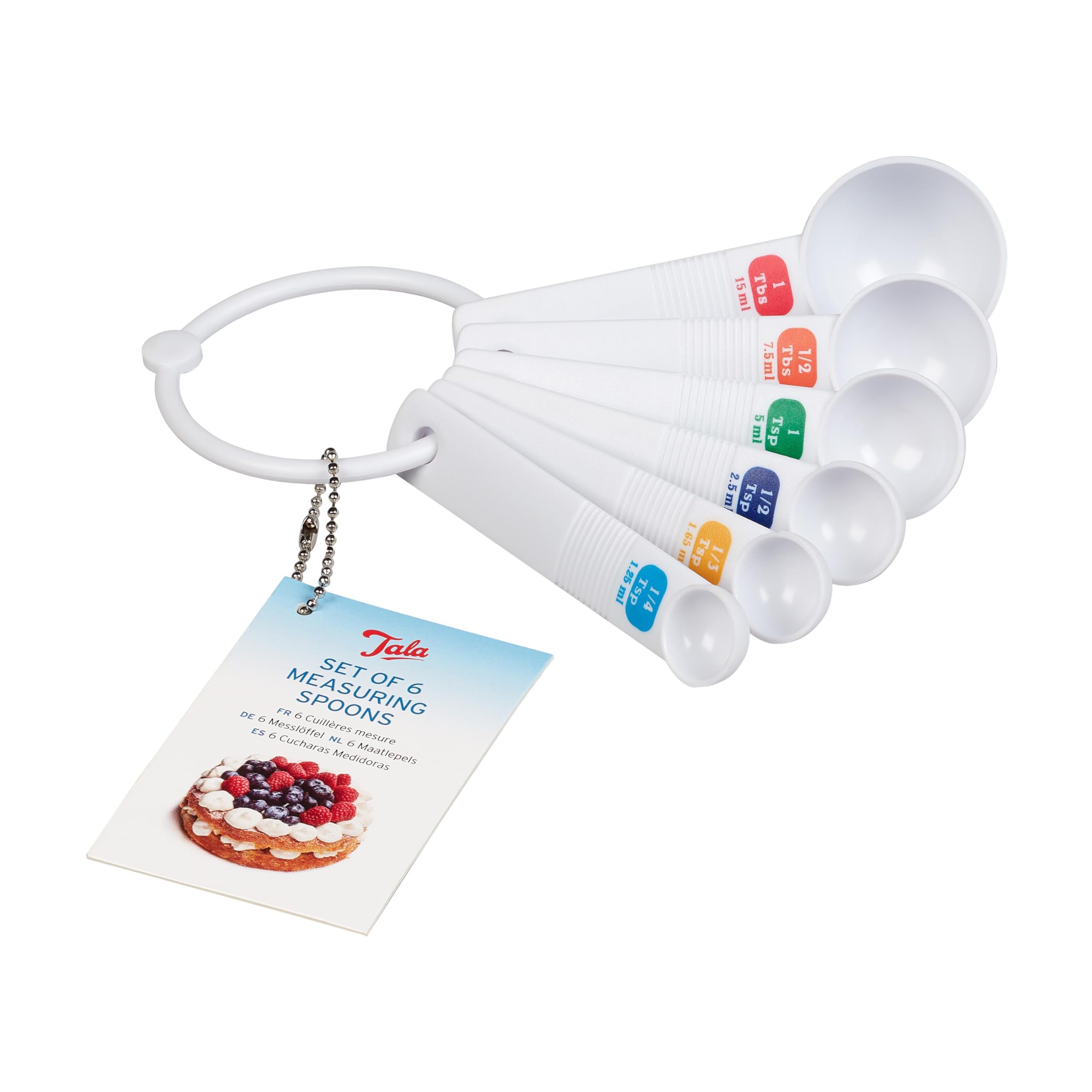 Tala Plastic Measuring Spoons Set of 6 | 1/4 tsp (1.25ml) to 1 tbs (15ml) | Dishwasher Safe 5