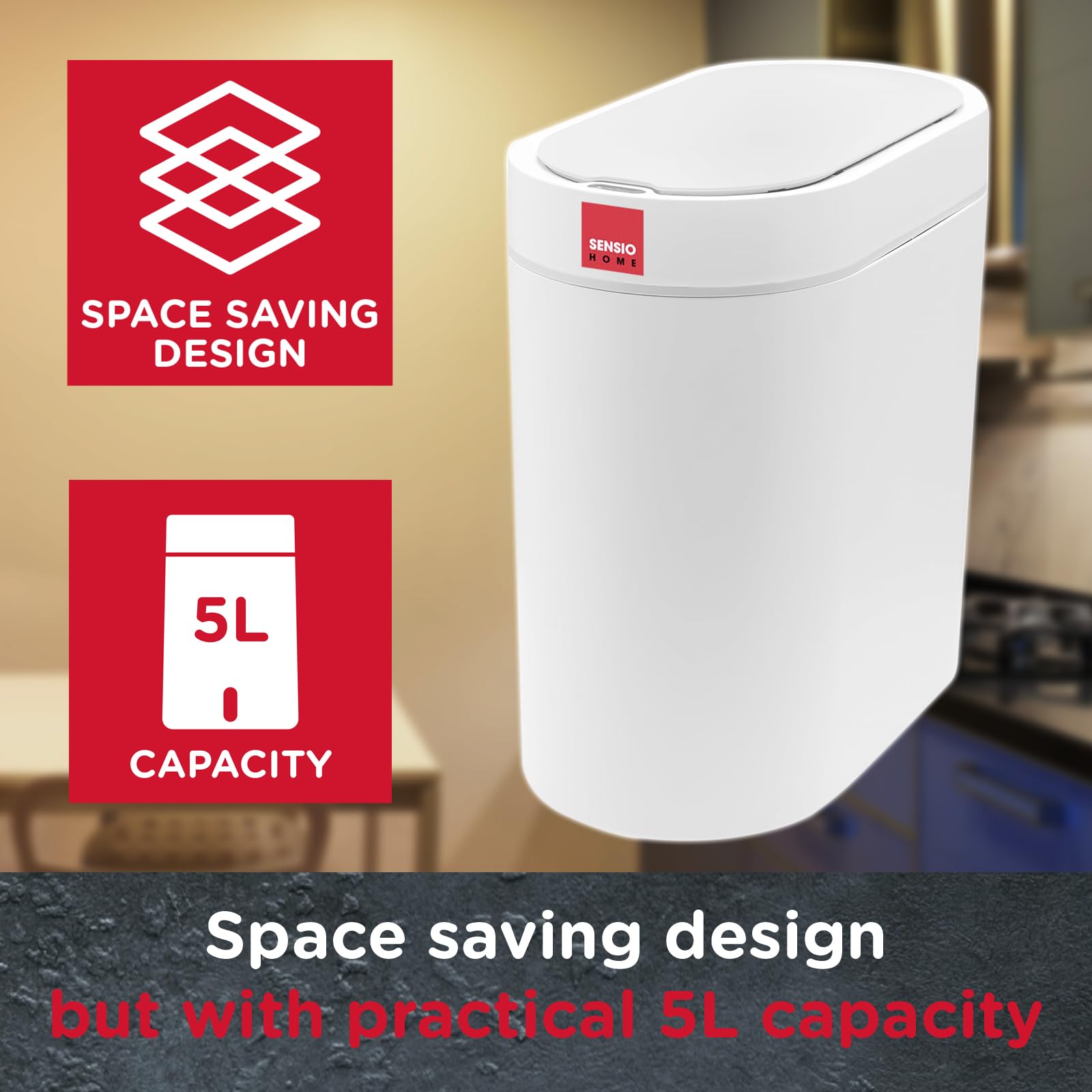 SENSIOHOME 5L Motion Sensor Trash Can - Waterproof IPX5 | Slim Design | White 5