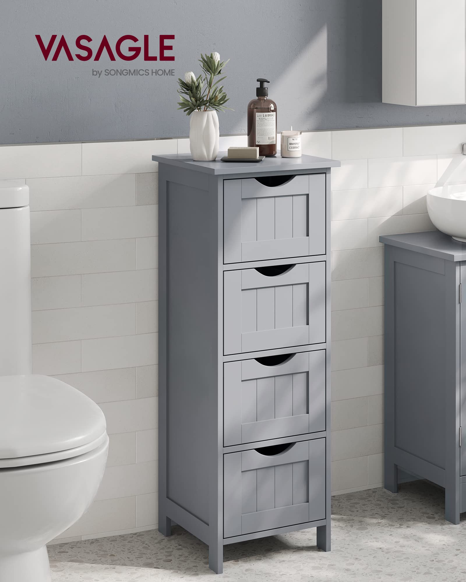 VASAGLE Bathroom Floor Storage Cabinet - 4 Drawers | Mystic Grey | 30 x 30 x 82 cm 2