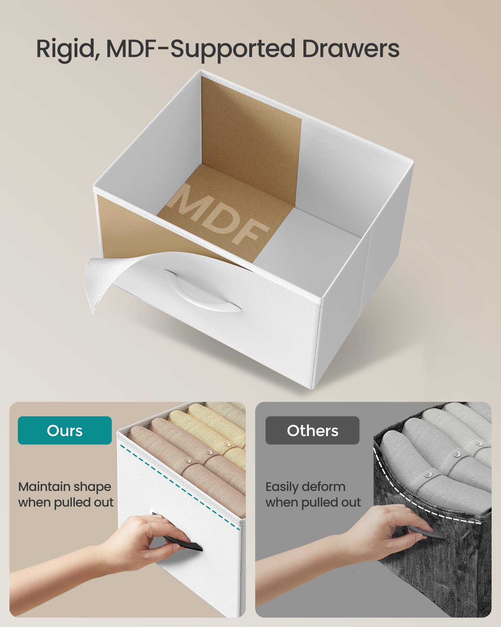 SONGMICS Chest of Drawers - 4 Fabric Drawers Storage Unit | Steel Frame | Cloud White + Snow White 5